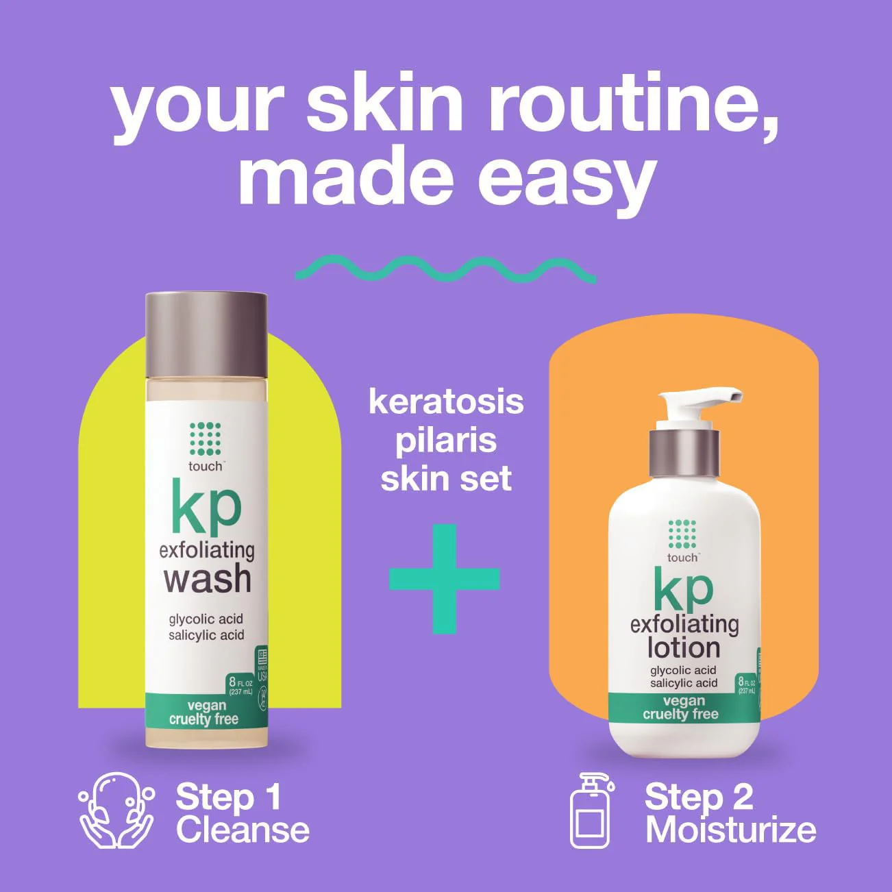 TOUCH Glycolic Acid Lotion for Keratosis Pilaris - KP Exfoliating Body Lotion Moisturizer - for AHA BHA Rough & Bumpy Skin- Gets Rid of Redness - 8 Fl Oz - Image 6