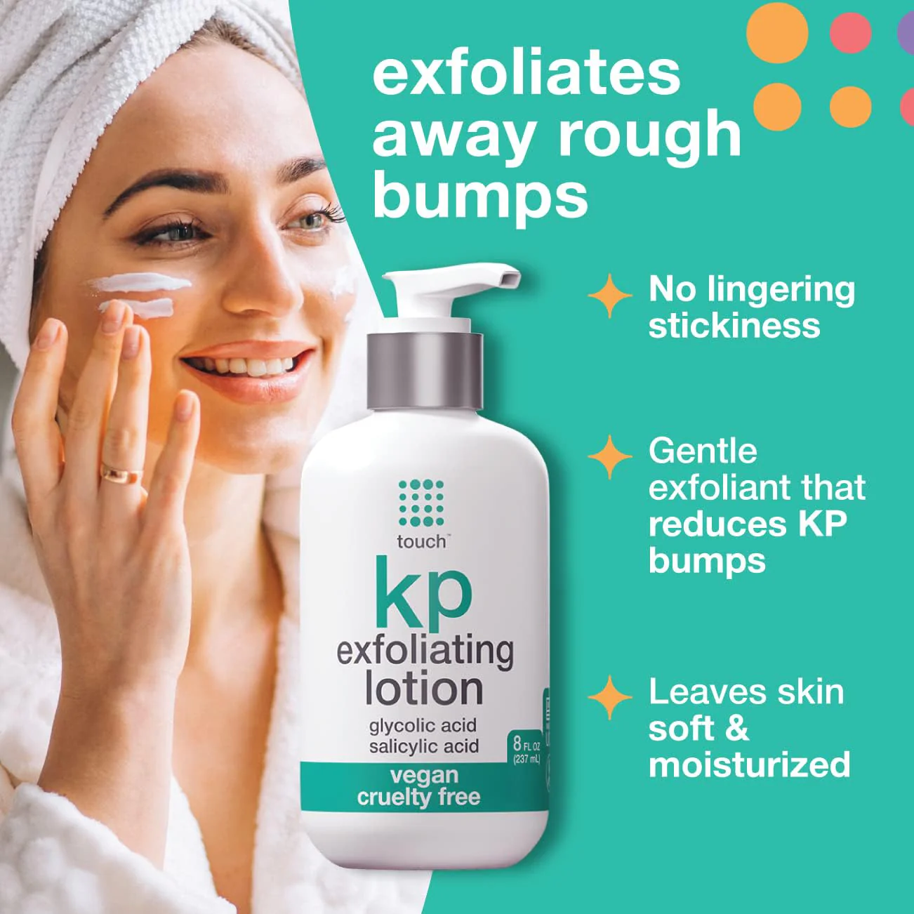 TOUCH Glycolic Acid Lotion for Keratosis Pilaris - KP Exfoliating Body Lotion Moisturizer - for AHA BHA Rough & Bumpy Skin- Gets Rid of Redness - 8 Fl Oz - Image 7