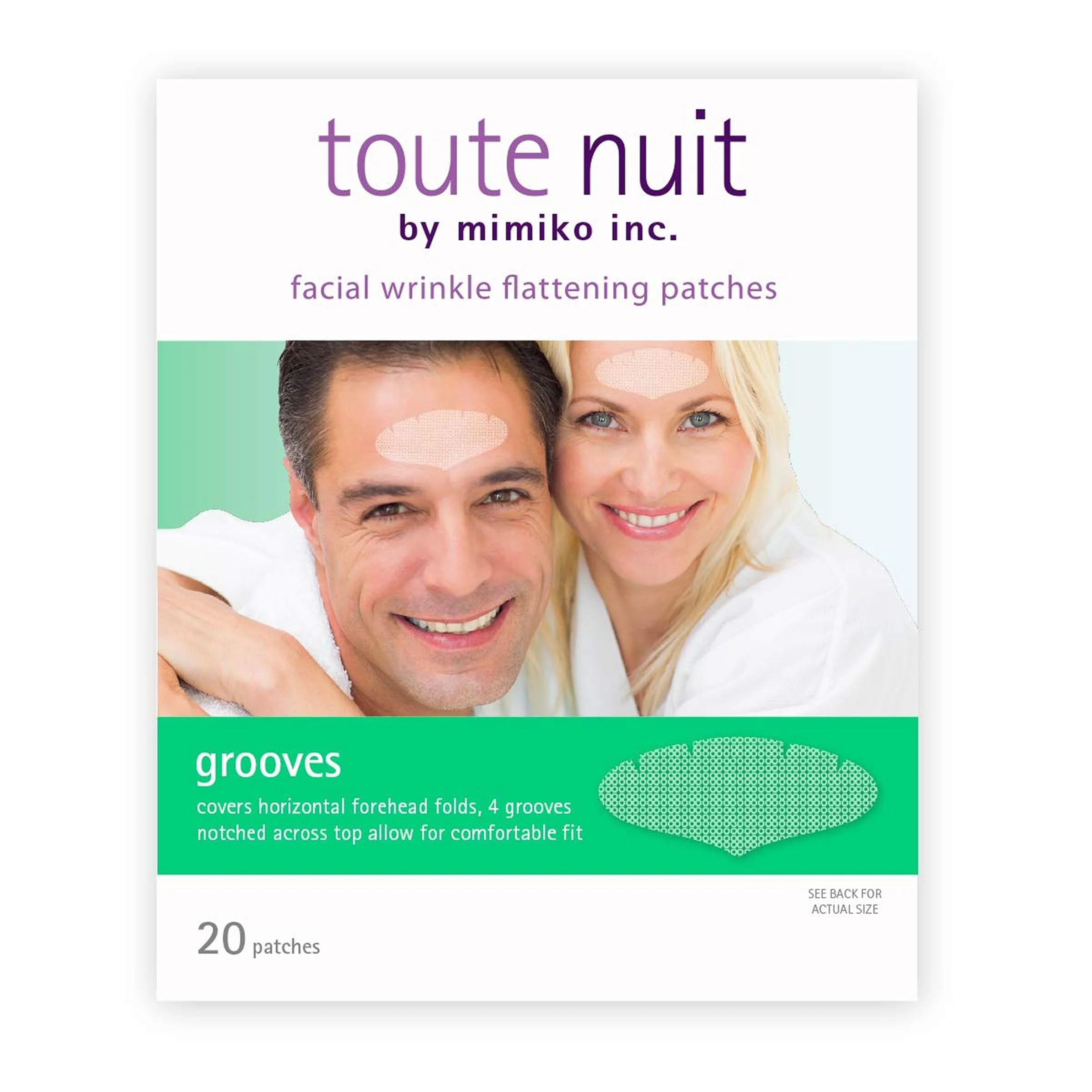 Toute Nuit Wrinkle Patches – Grooves – Face Tape for Maximum Forehead Coverage – Hypoallergenic Anti Wrinkle Patches – 20 Count, Made in USA - Image 9
