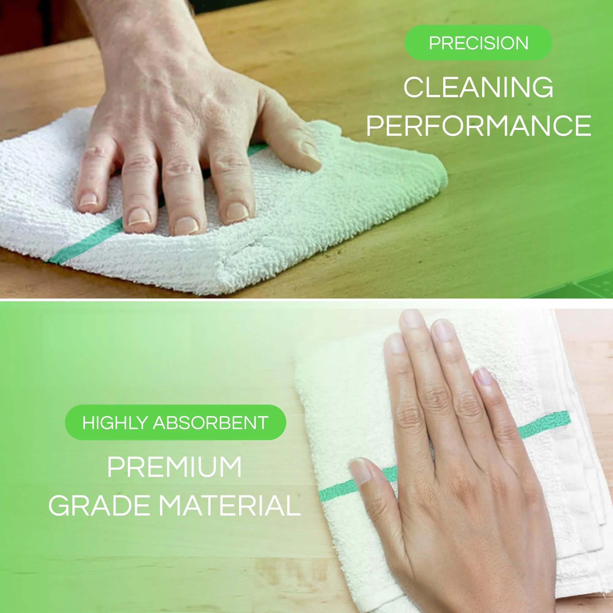 Towels N More 24 Pack 16x19 Bar Mop Towels High Absorbent Cotton Reusable Kitchen Towels - Quick Drying Towels for Chef, Cook, Home, Restaurant, Bar Glass Cleaning Towels (24, Green Stripe) - Image 3