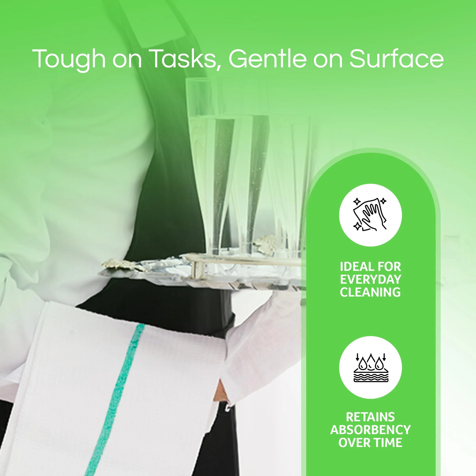 Towels N More 24 Pack 16x19 Bar Mop Towels High Absorbent Cotton Reusable Kitchen Towels - Quick Drying Towels for Chef, Cook, Home, Restaurant, Bar Glass Cleaning Towels (24, Green Stripe) - Image 5