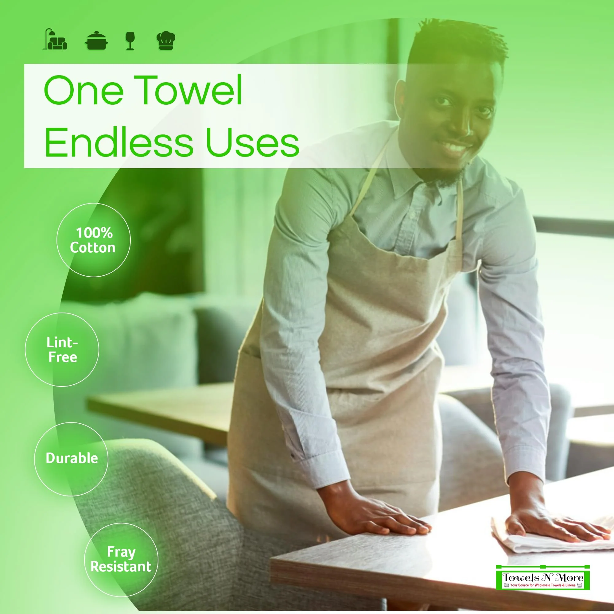 Towels N More 24 Pack 16x19 Bar Mop Towels High Absorbent Cotton Reusable Kitchen Towels - Quick Drying Towels for Chef, Cook, Home, Restaurant, Bar Glass Cleaning Towels (24, Green Stripe) - Image 7