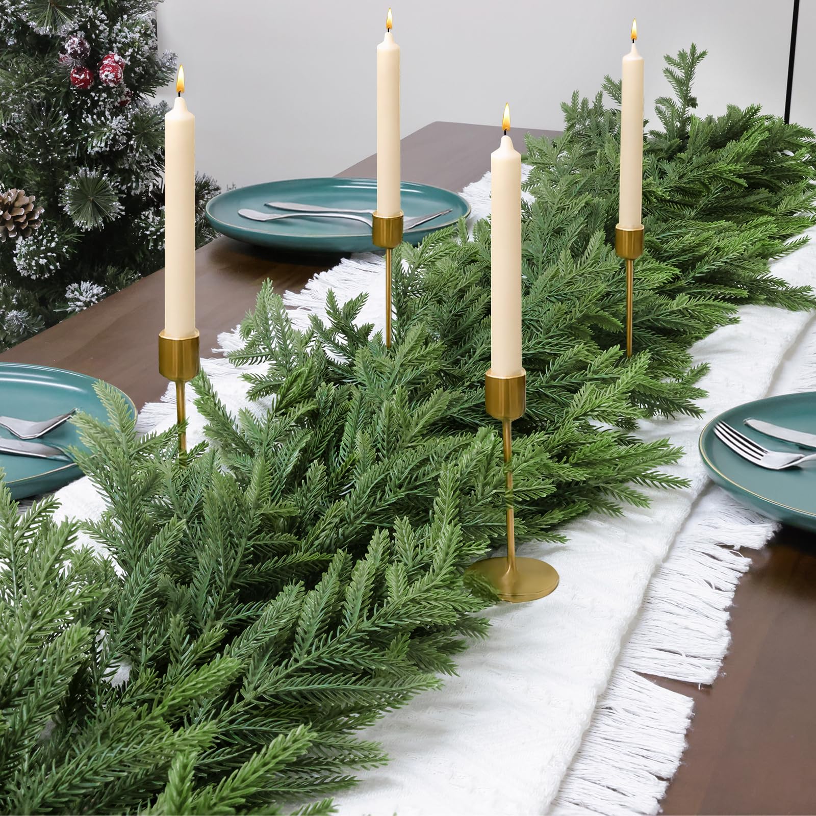 TOWPONICS 12FT(2 * 6FT) Christmas Norfolk Pine Garland, Real Touch Faux Green Garlands, Winter Artificial Greenery Garland for Mantle, Stairs, Table, Fireplace, Indoor & Outdoor Xmas Decorations - Image 5