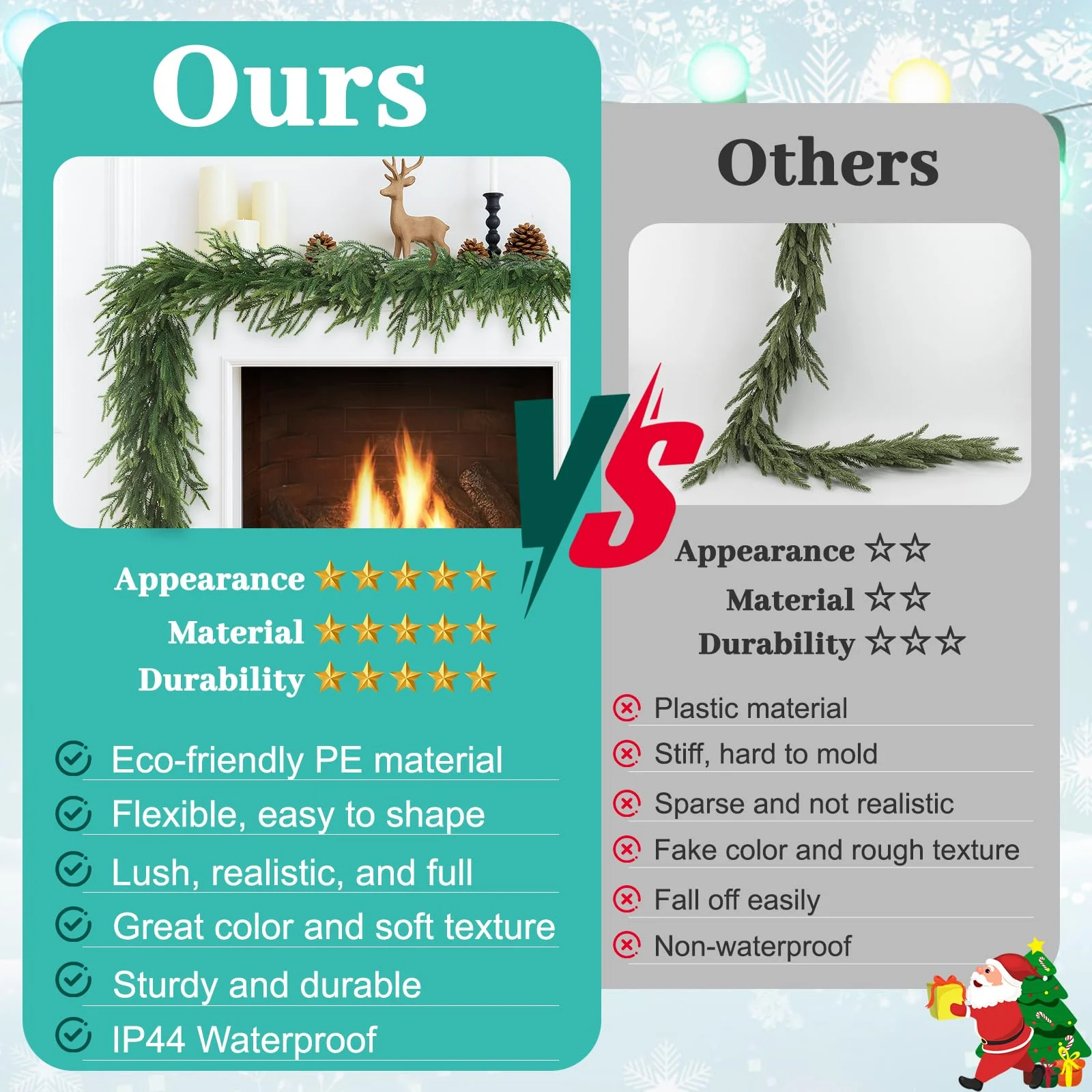 TOWPONICS 12FT(2 * 6FT) Christmas Norfolk Pine Garland, Real Touch Faux Green Garlands, Winter Artificial Greenery Garland for Mantle, Stairs, Table, Fireplace, Indoor & Outdoor Xmas Decorations - Image 9