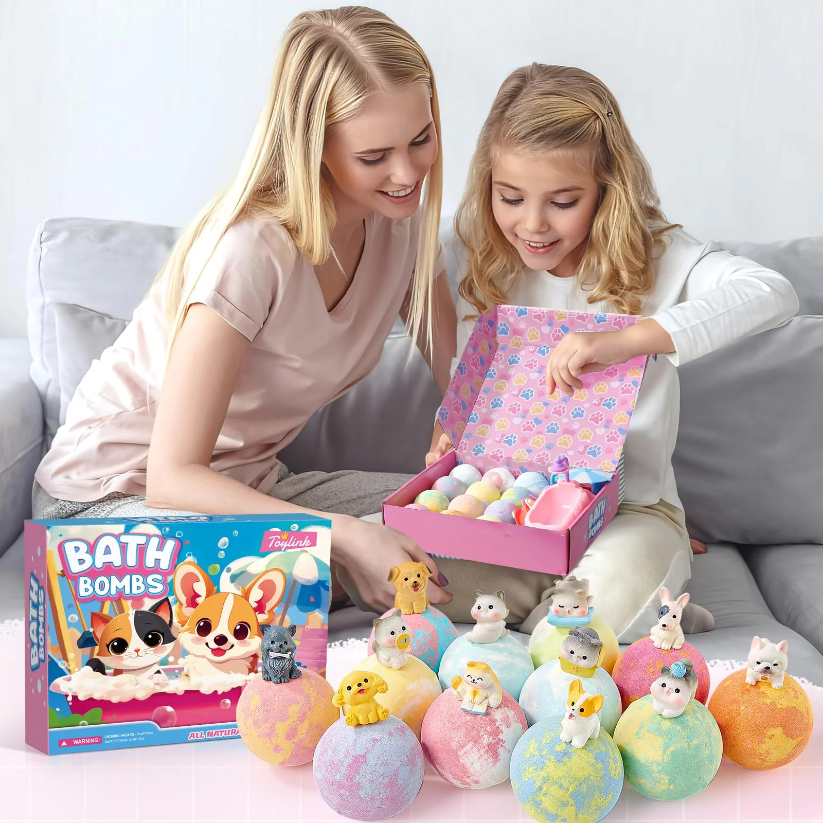 Toylink Bath Bombs for Kids with Surprise Inside for Girls Boys, 12 Pack Kids Bath Bombs with Dog & Cat Toys Pretend Playset Handmade Bubble Bath Fizzies Birthday Christmas Gift Set - Image 2