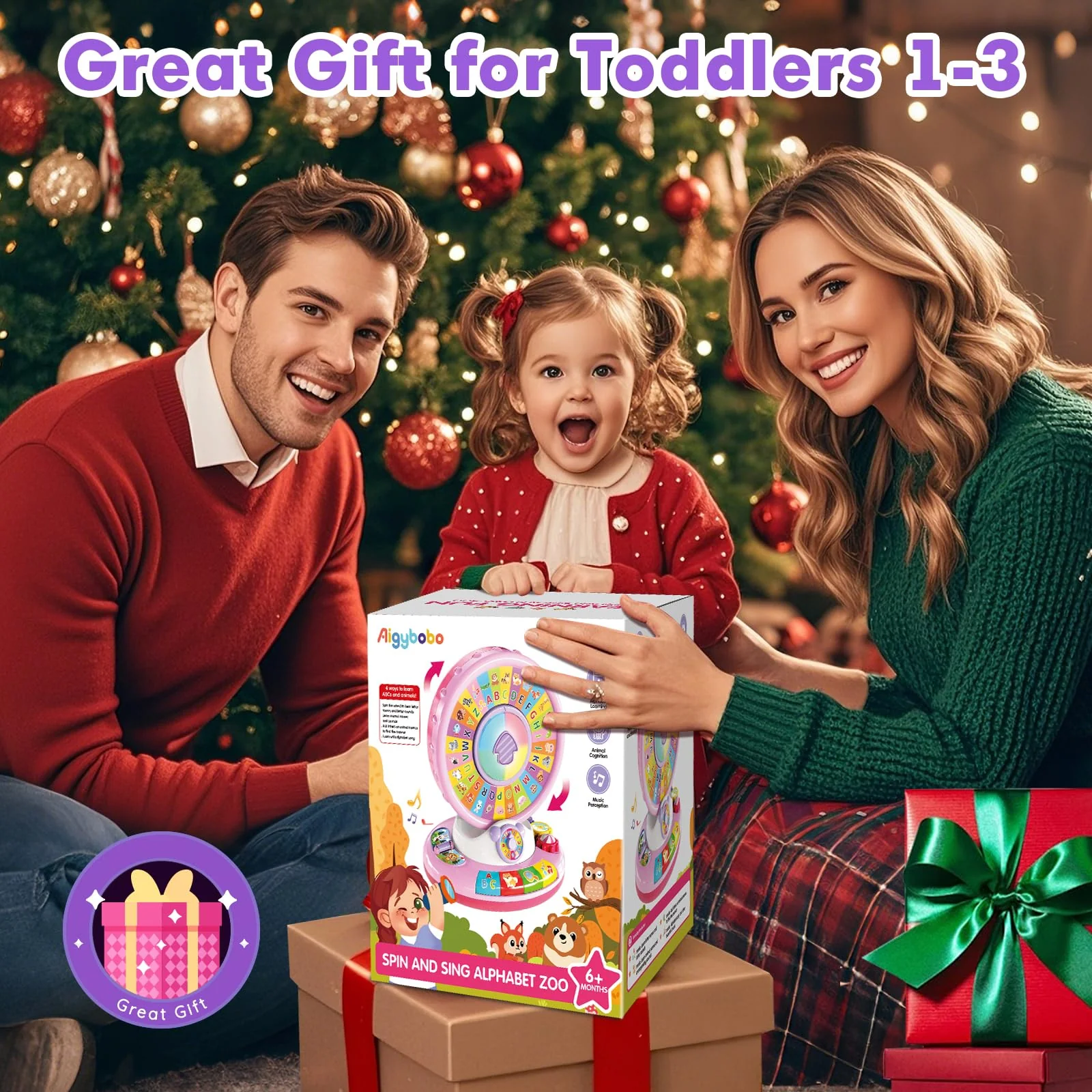Toys for 1 2 3 Years Old Boys Girls, Musical Spin & Sing Alphabet Zoo with Lights & Sounds, Learning Educational Toys for Toddler 1-3, Christmas Birthday Gifts for Baby Kids Age 6-9-12-18 Months - Image 3