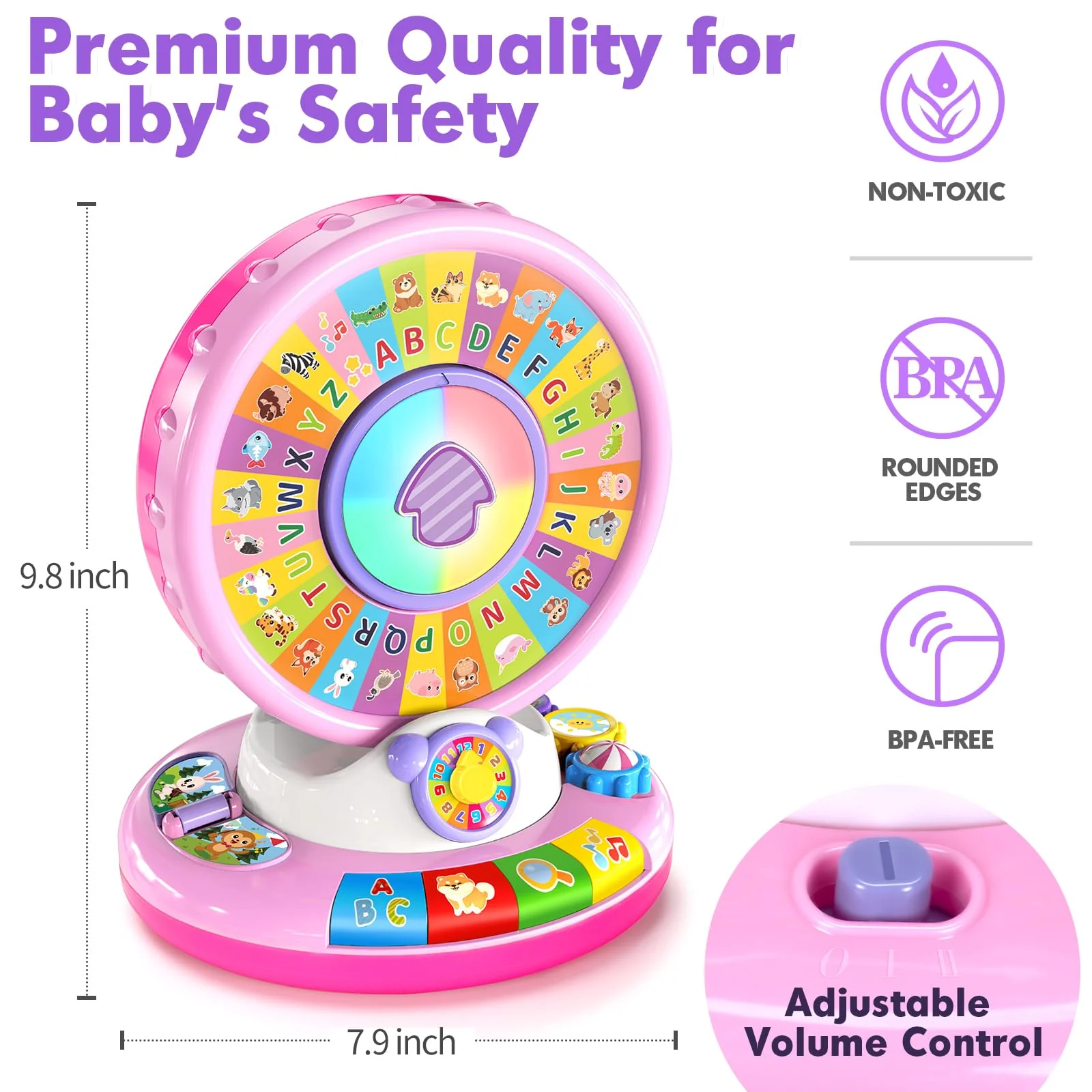 Toys for 1 2 3 Years Old Boys Girls, Musical Spin & Sing Alphabet Zoo with Lights & Sounds, Learning Educational Toys for Toddler 1-3, Christmas Birthday Gifts for Baby Kids Age 6-9-12-18 Months - Image 4