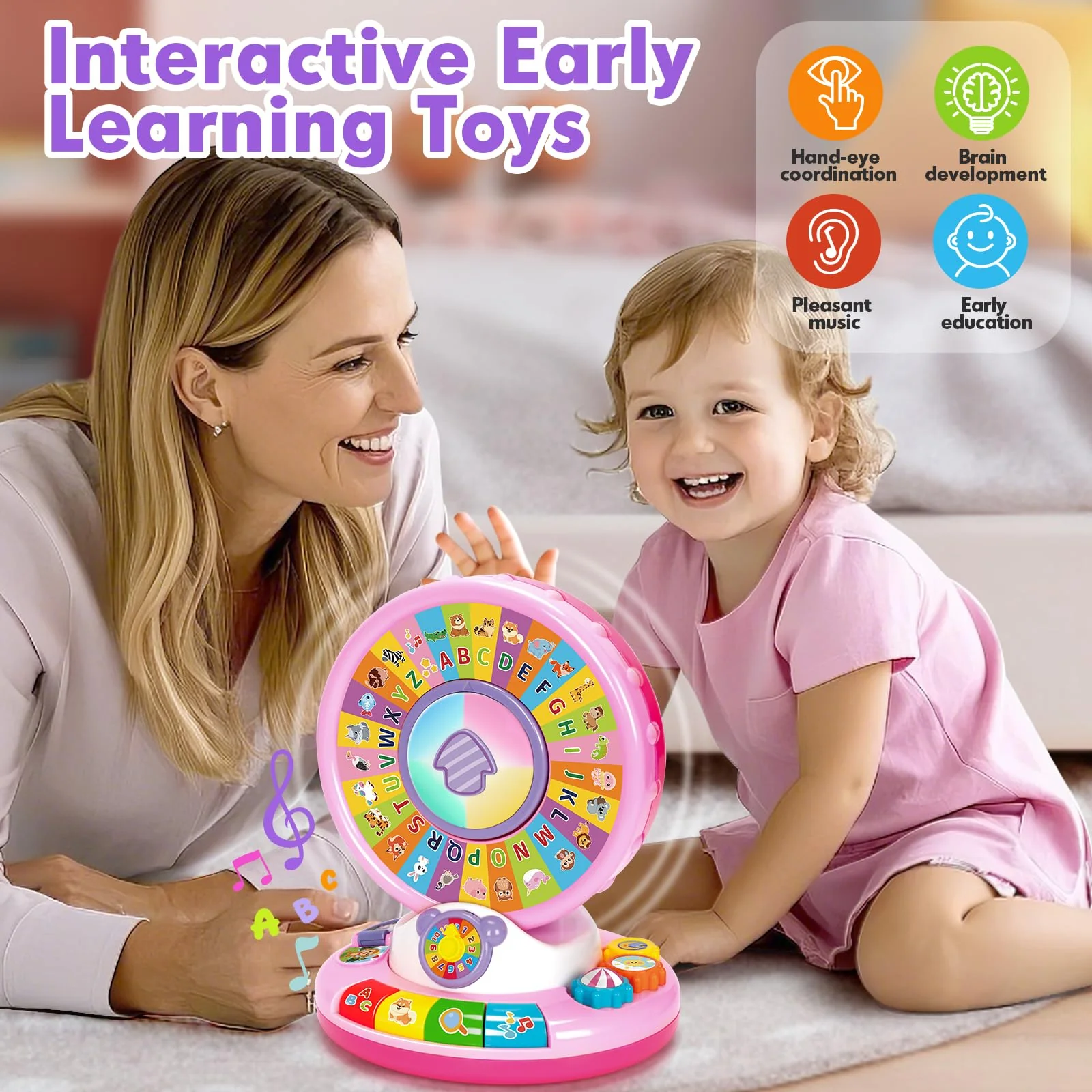 Toys for 1 2 3 Years Old Boys Girls, Musical Spin & Sing Alphabet Zoo with Lights & Sounds, Learning Educational Toys for Toddler 1-3, Christmas Birthday Gifts for Baby Kids Age 6-9-12-18 Months - Image 5