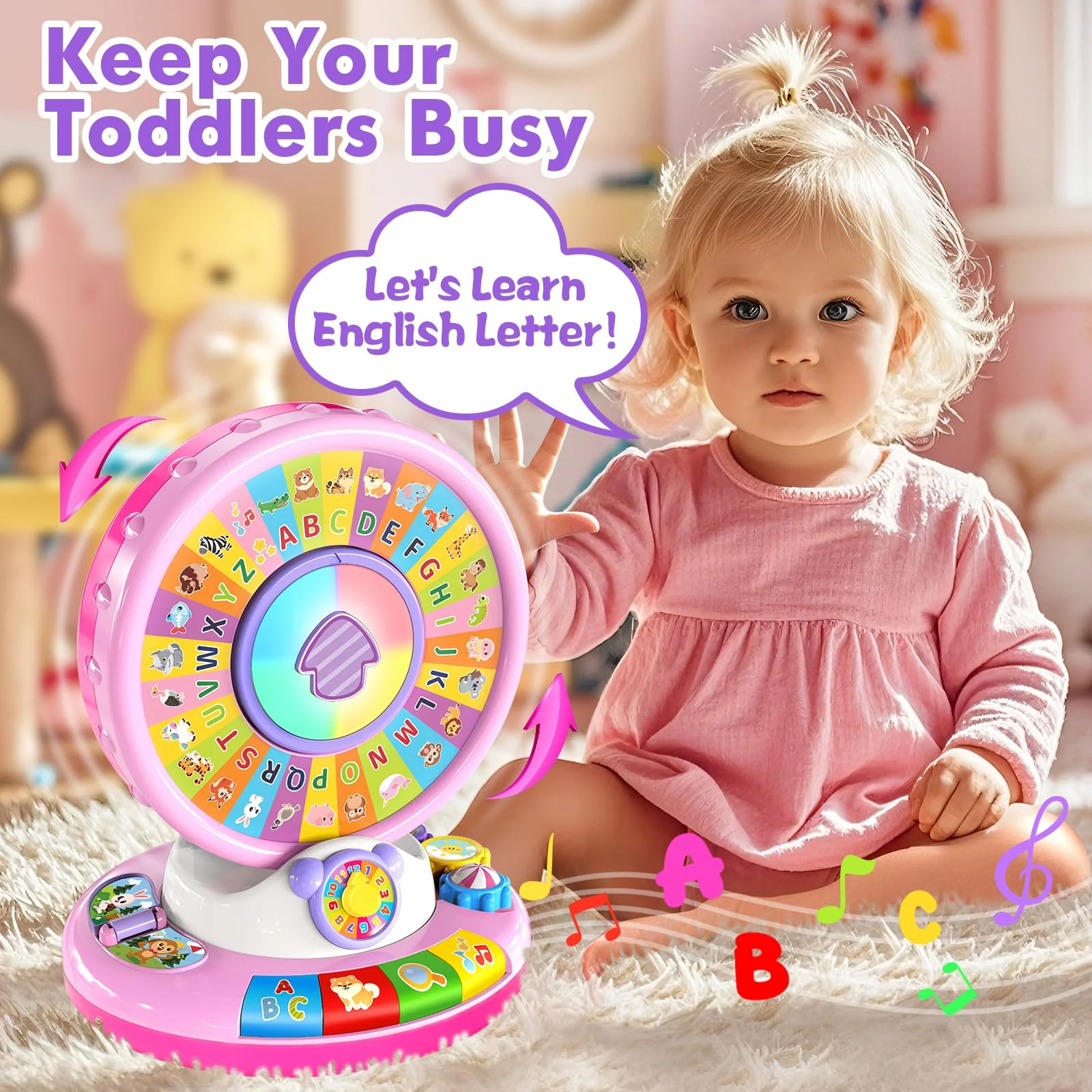 Toys for 1 2 3 Years Old Boys Girls, Musical Spin & Sing Alphabet Zoo with Lights & Sounds, Learning Educational Toys for Toddler 1-3, Christmas Birthday Gifts for Baby Kids Age 6-9-12-18 Months - Image 6
