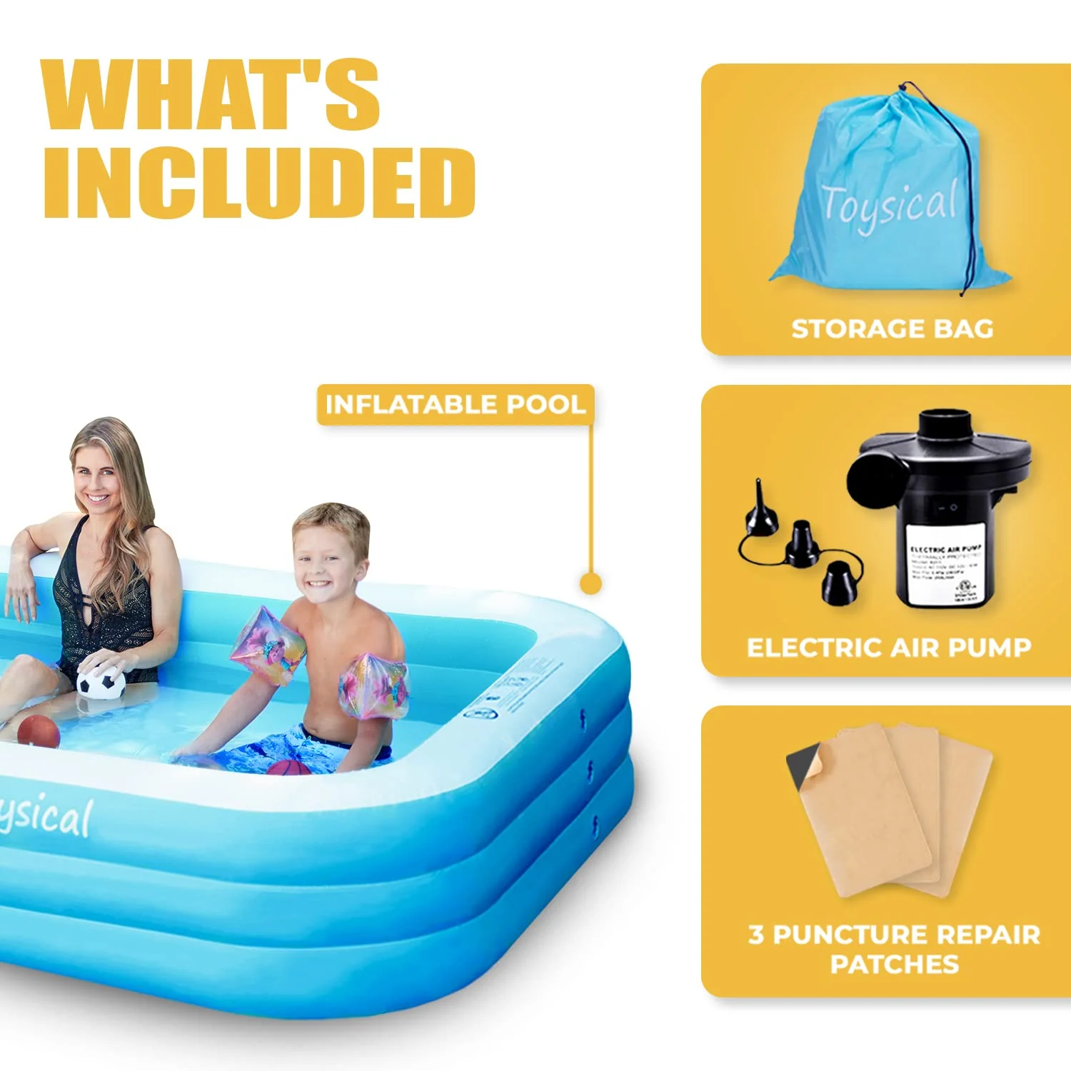 Toysical Inflatable Pool for Kids and Adults with Pump - 118 x 72 x 22 - More Durable Than Other Blow up Pools for Adults - Includes Patches - Image 3