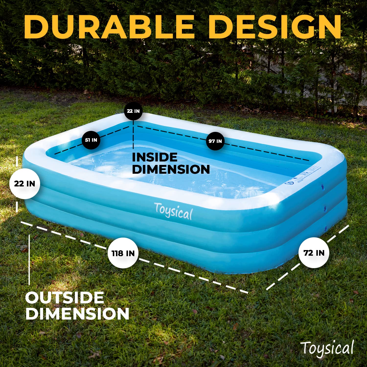 Toysical Inflatable Pool for Kids and Adults with Pump - 118 x 72 x 22 - More Durable Than Other Blow up Pools for Adults - Includes Patches - Image 5
