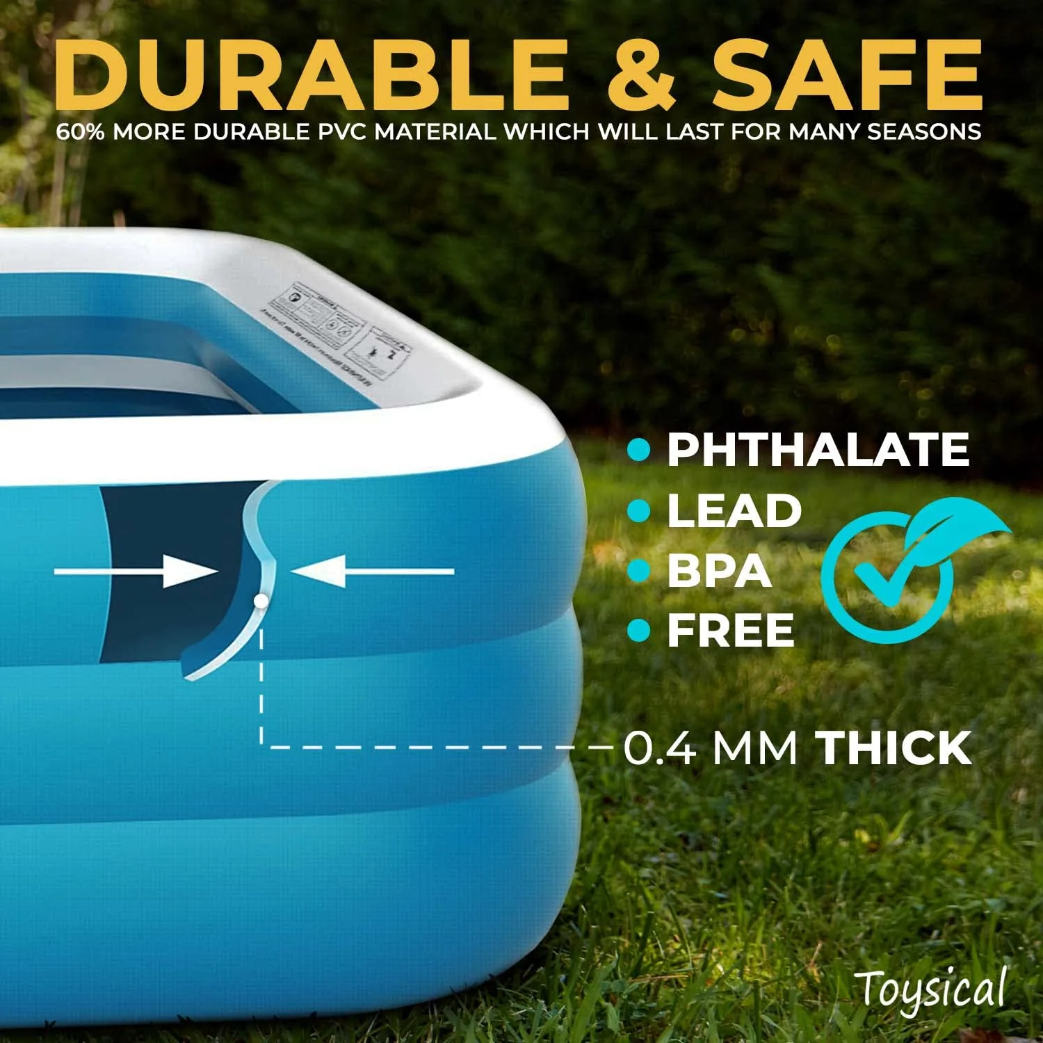 Toysical Inflatable Pool for Kids and Adults with Pump - 118 x 72 x 22 - More Durable Than Other Blow up Pools for Adults - Includes Patches - Image 7