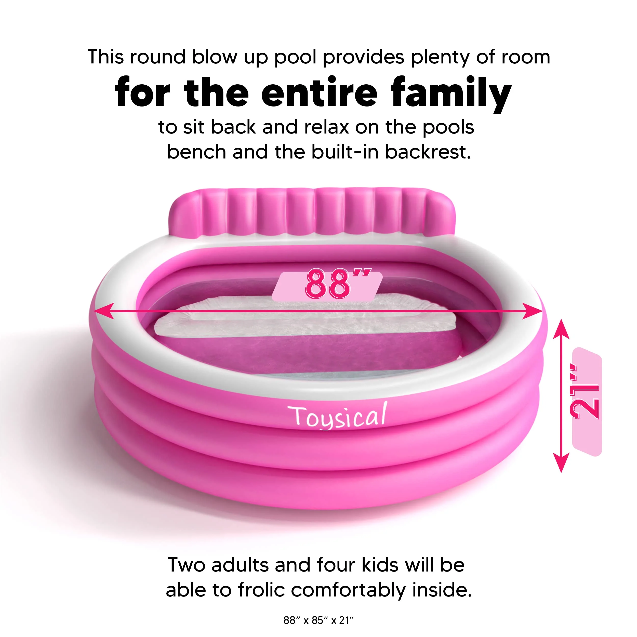 Toysical Round Lounge Inflatable Pool with Seats and Backrest for Kids, Family and Adults, “88 x 85 x 21” - Image 2