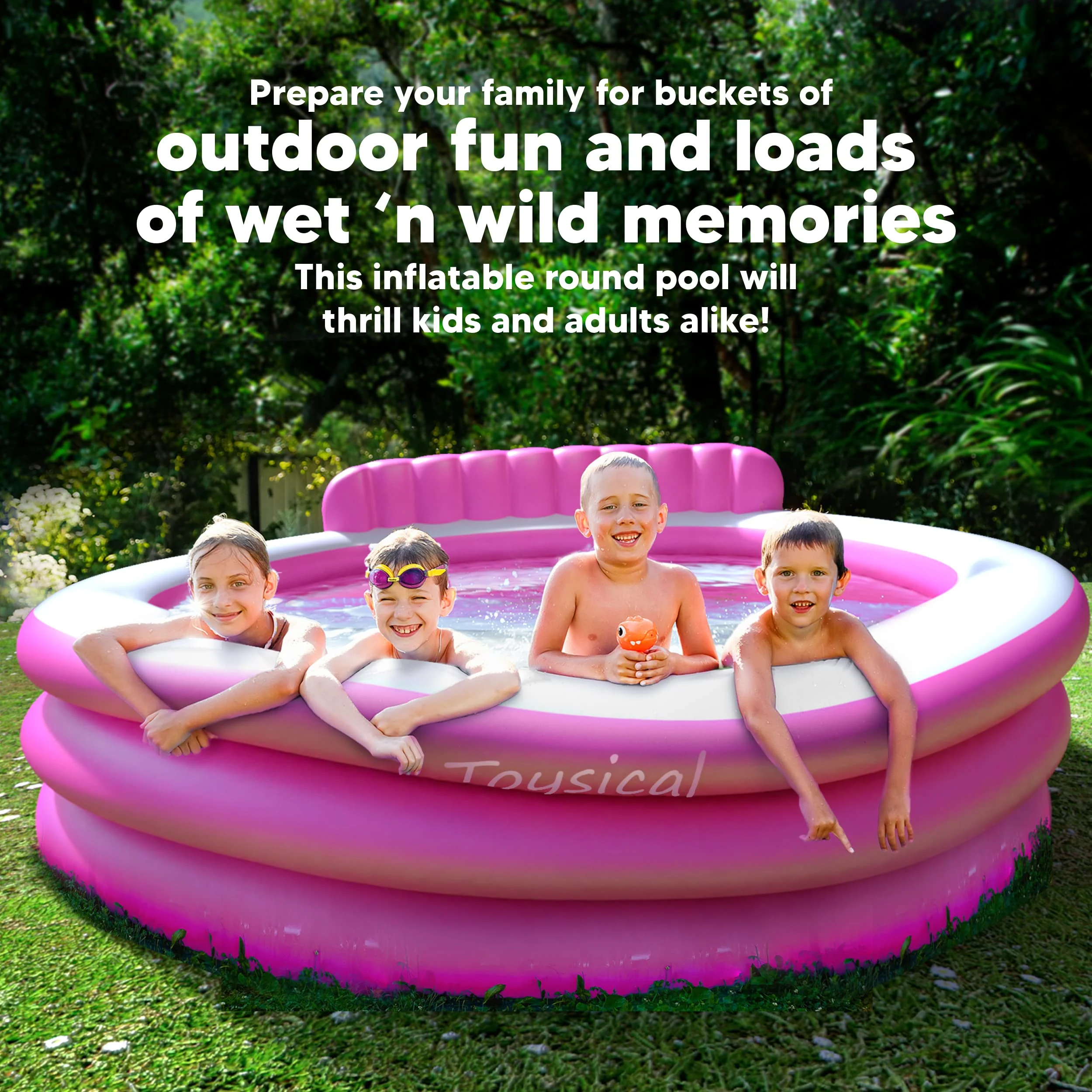 Toysical Round Lounge Inflatable Pool with Seats and Backrest for Kids, Family and Adults, “88 x 85 x 21” - Image 4