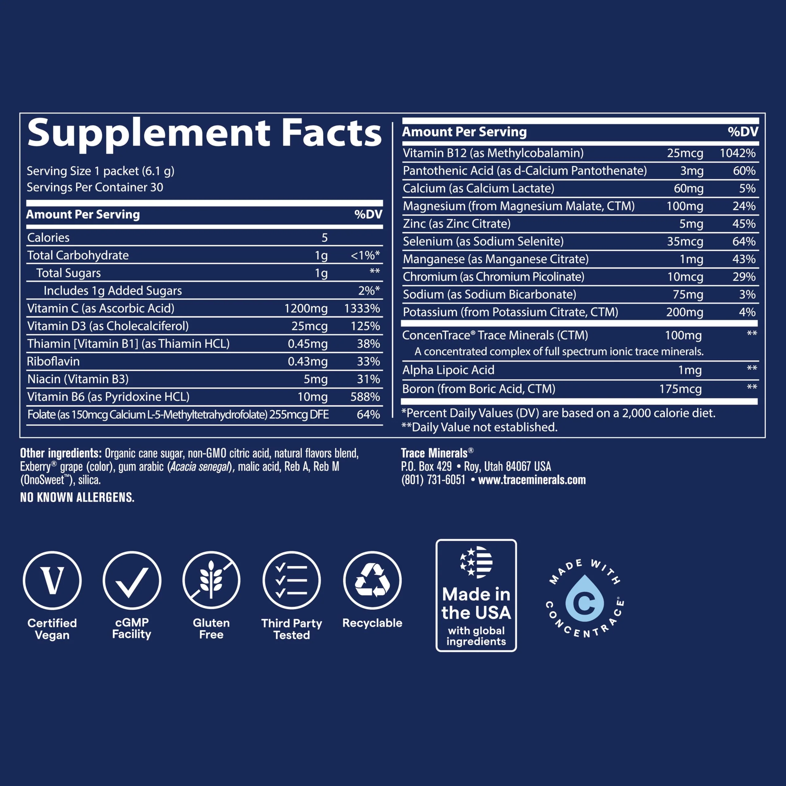Trace Minerals | Power Pak Electrolyte Powder Packets | 1200 mg Vitamin C, Zinc, Magnesium | Boost Immunity, Hydration and Natural Energy | Concord Grape | 30 Packets - Image 6
