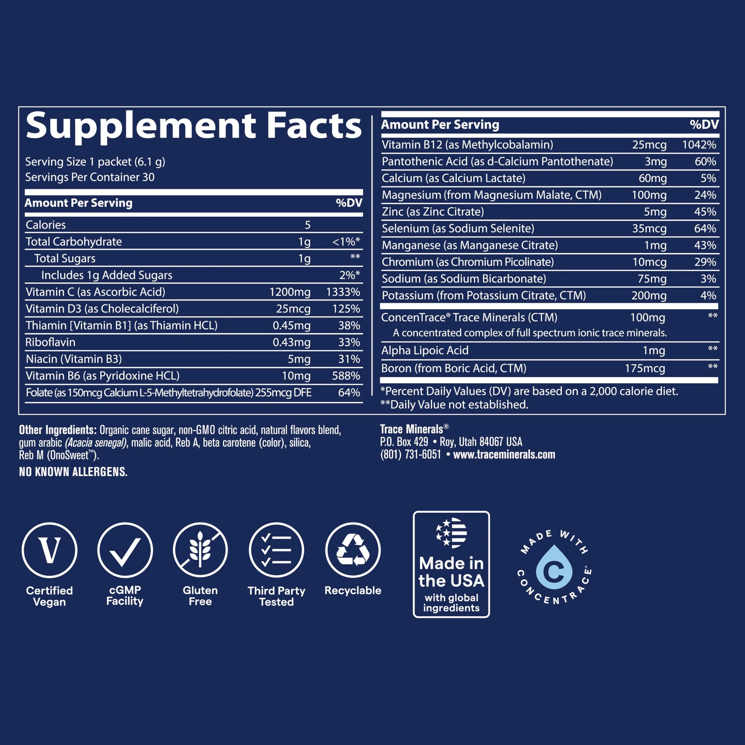 Trace Minerals | Power Pak Electrolyte Powder Packets | 1200 mg Vitamin C, Zinc, Magnesium | Boost Immunity, Hydration and Natural Energy | Tangerine | 30 Packets - Image 6