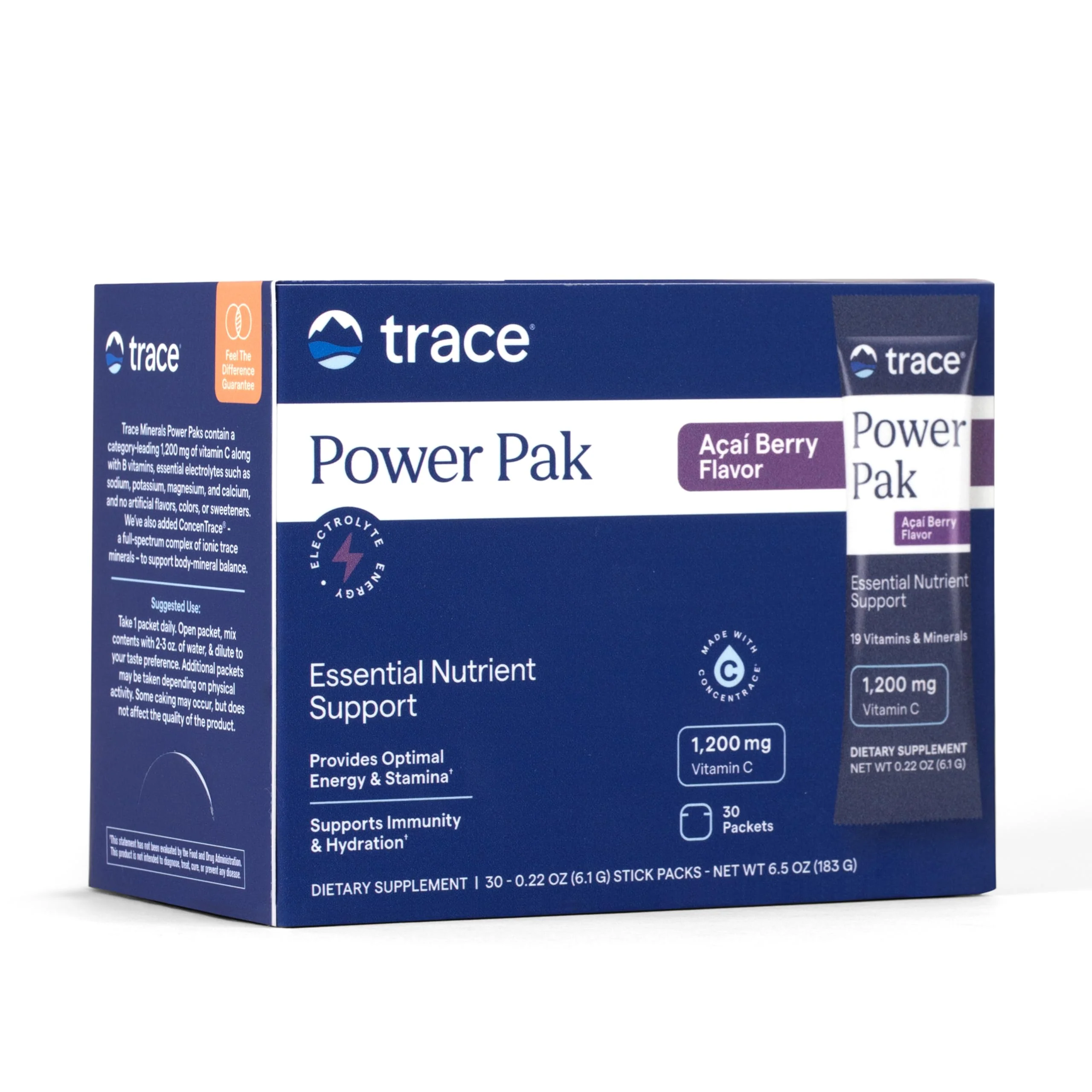 Trace Minerals Research Electrolyte Power Pak Acai Berry, 32 Count, 0.31 Ounce