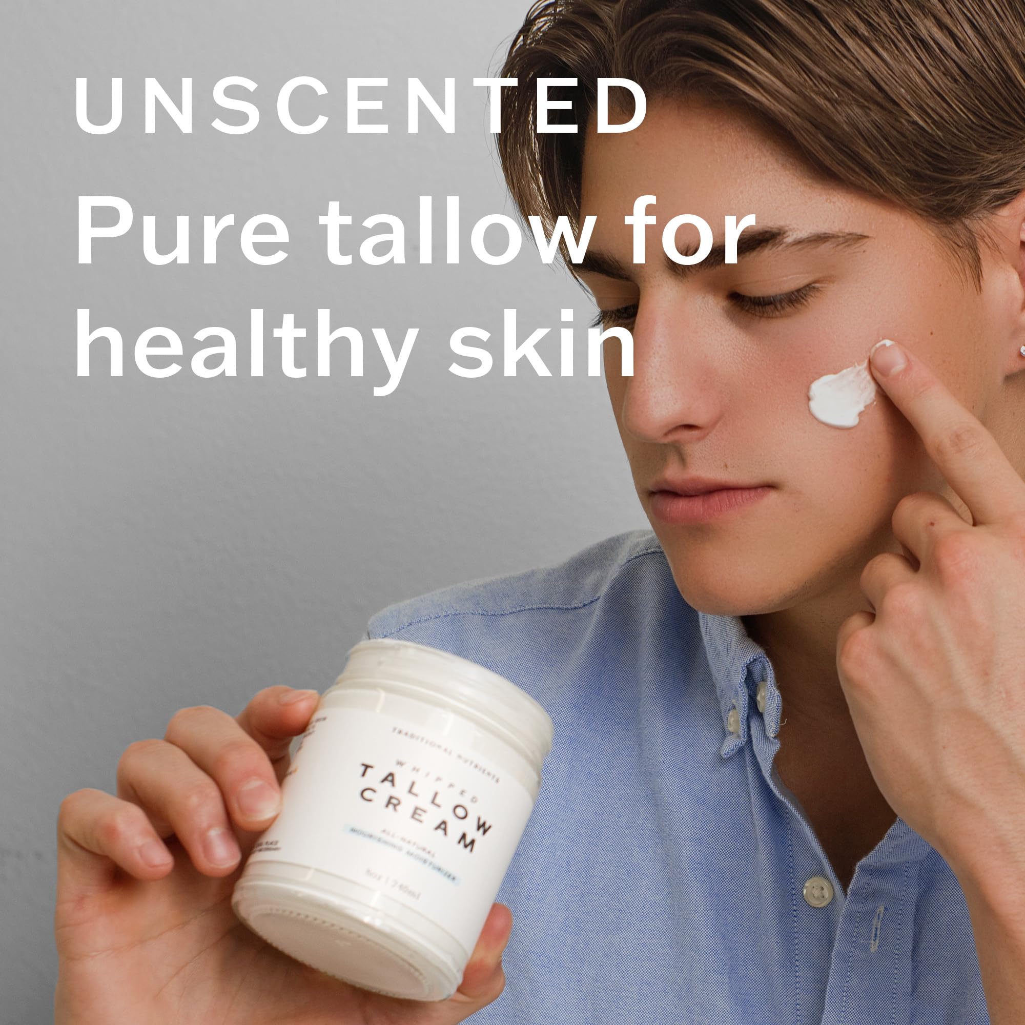 Traditional Nutrients Whipped Tallow Skin Cream GRASS FED + Plain, No Additives, Tallow Face Cream, Tallow Lotion, Glass Jar, Tallow Balm, Beef Tallow Moisturizer (8 oz.) - Image 5