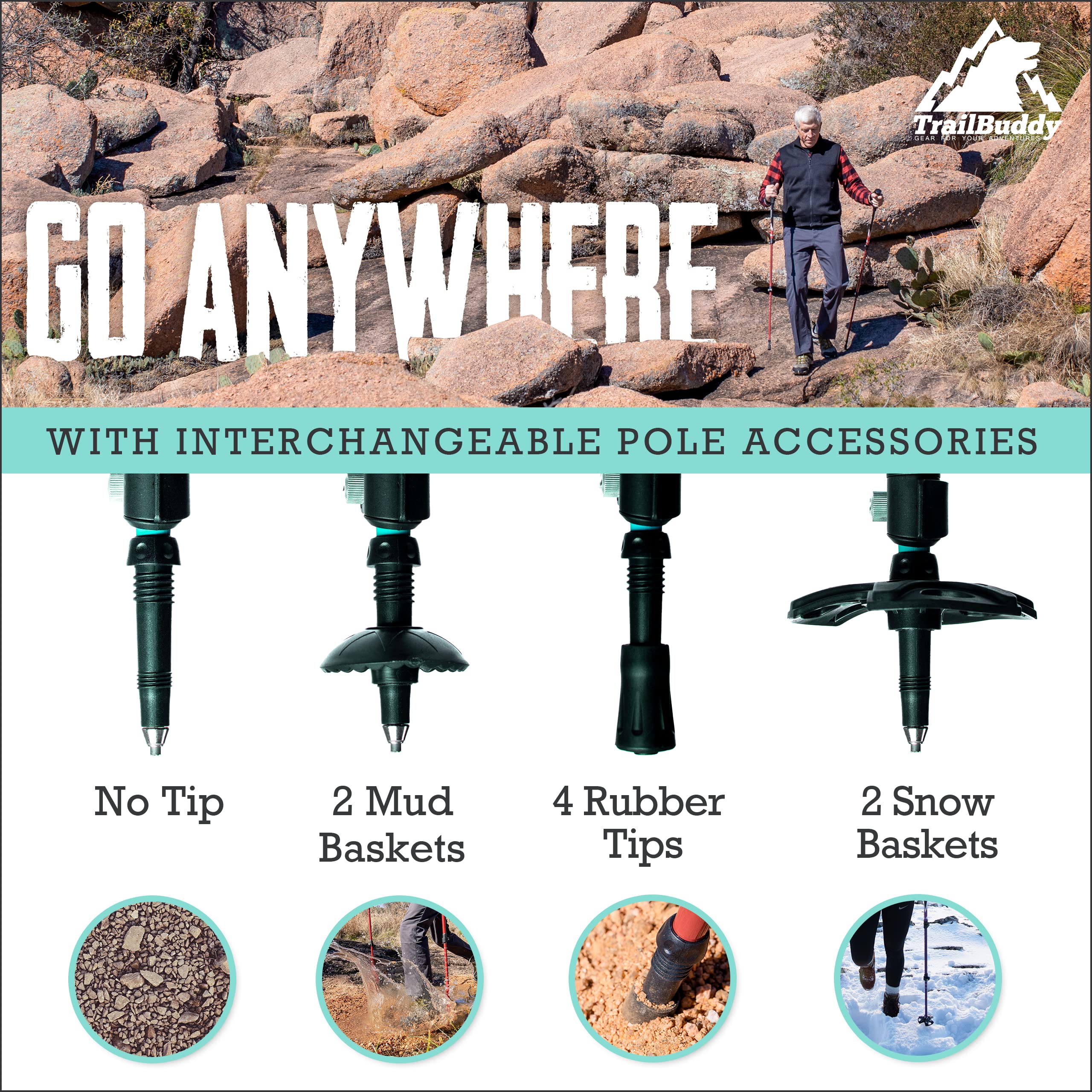 TrailBuddy Trekking Poles – Lightweight 7075 Aluminum Hiking Poles for Women, Men & Seniors – Collapsible Walking Sticks for Travel, Trails & Balance - Image 6