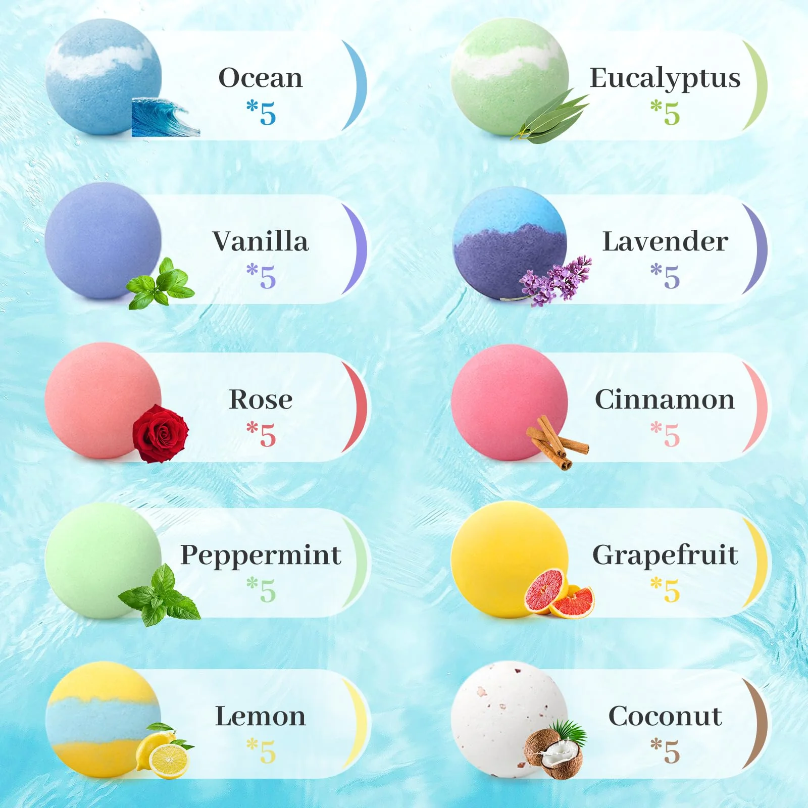TranquilBliss Bath Bombs Set 50 PCS with 10 Rich Scents, Bath Bombs for Women, Natural Bubble Bombs with Shea Butter & Safe Oil, Ideal for Christmas, Birthday, Valentine's Day Mother's Day Present - Image 6