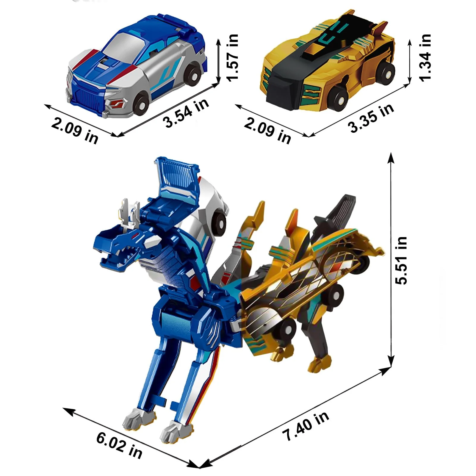 Transforming Dinosaur Toys, 2 in 1 Magnetic Cars Collision Transform into Dino Toys, for Boys Girls Toy Age 2-12, Christmas Birthday Gift (Gold Blue) - Image 3