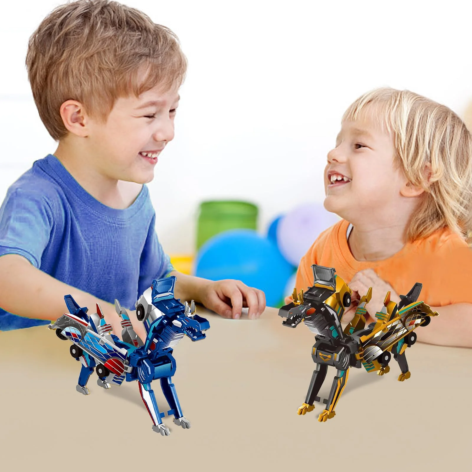 Transforming Dinosaur Toys, 2 in 1 Magnetic Cars Collision Transform into Dino Toys, for Boys Girls Toy Age 2-12, Christmas Birthday Gift (Gold Blue) - Image 4