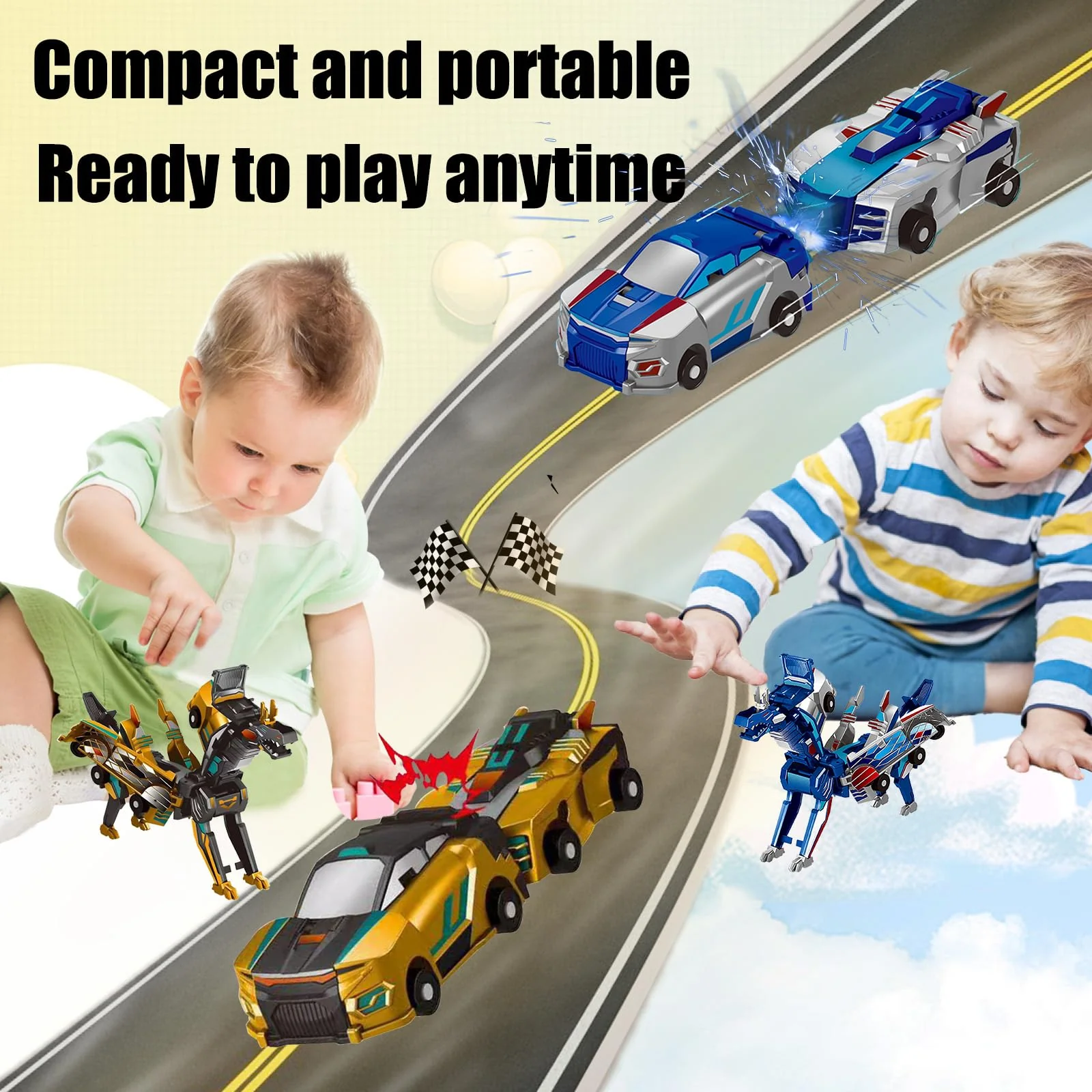 Transforming Dinosaur Toys, 2 in 1 Magnetic Cars Collision Transform into Dino Toys, for Boys Girls Toy Age 2-12, Christmas Birthday Gift (Gold Blue) - Image 6