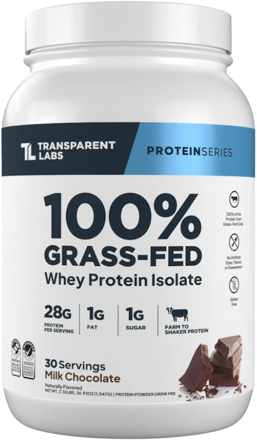 Transparent Labs Grass-Fed Whey Protein Isolate - Naturally Flavored, Gluten Free Whey Protein Powder with 28g of Protein per Serving & 9 Amino Acids - 30 Servings, Milk Chocolate - Image 2