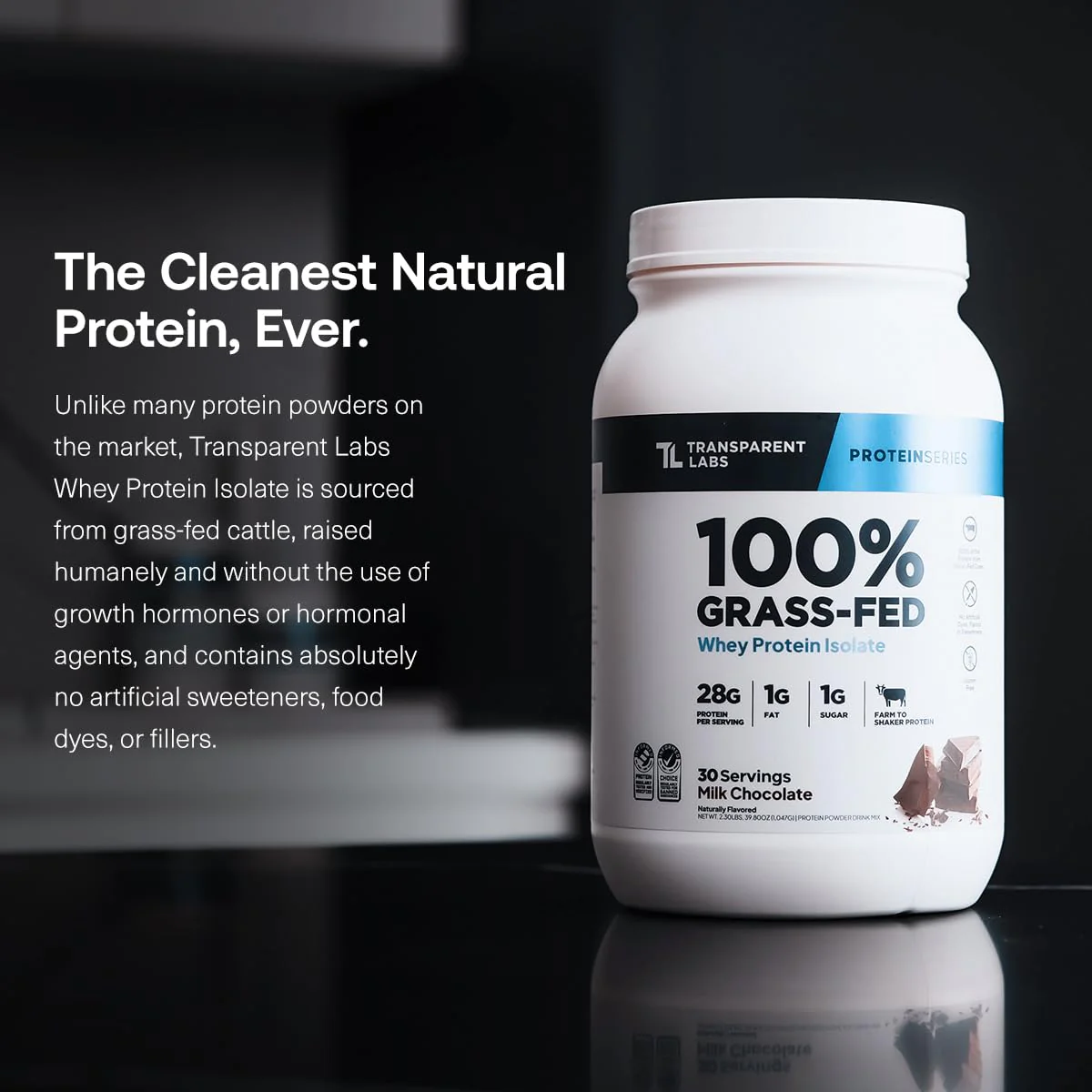 Transparent Labs Grass-Fed Whey Protein Isolate - Naturally Flavored, Gluten Free Whey Protein Powder with 28g of Protein per Serving & 9 Amino Acids - 30 Servings, Milk Chocolate - Image 3