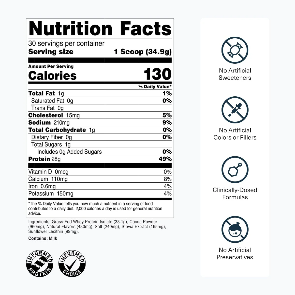 Transparent Labs Grass-Fed Whey Protein Isolate - Naturally Flavored, Gluten Free Whey Protein Powder with 28g of Protein per Serving & 9 Amino Acids - 30 Servings, Milk Chocolate - Image 4