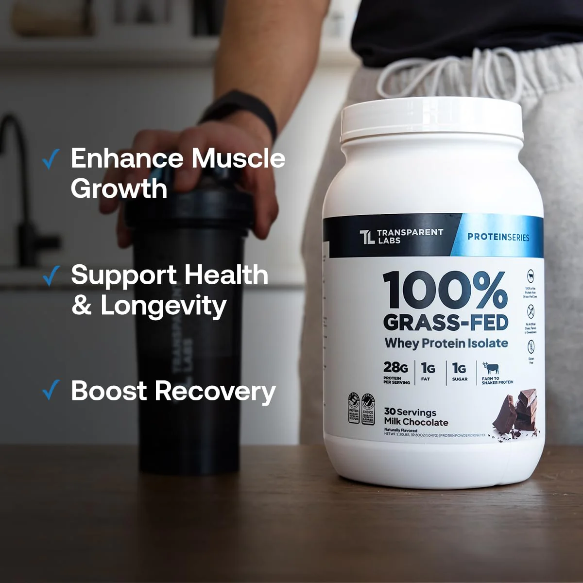 Transparent Labs Grass-Fed Whey Protein Isolate - Naturally Flavored, Gluten Free Whey Protein Powder with 28g of Protein per Serving & 9 Amino Acids - 30 Servings, Milk Chocolate - Image 6
