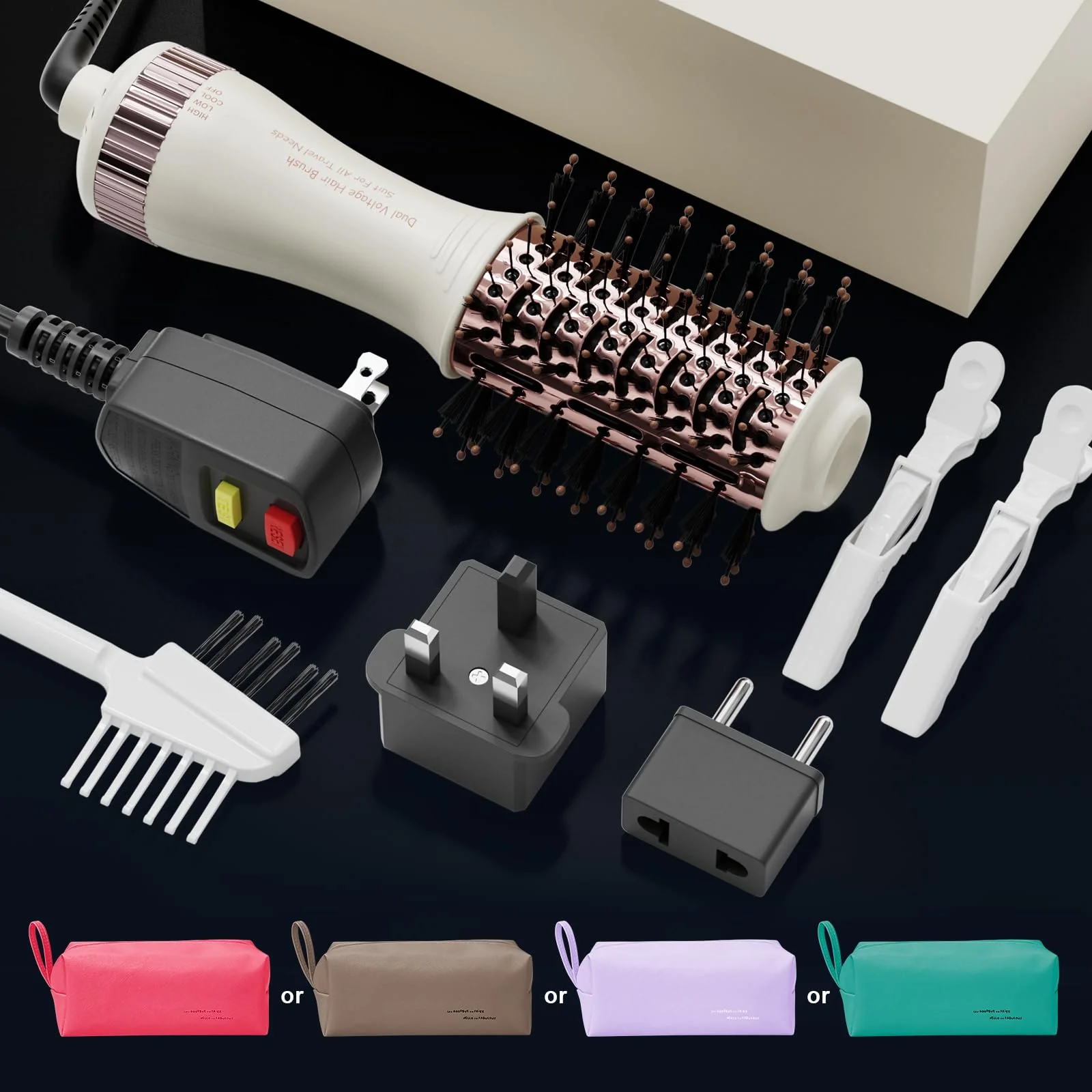 Travel Dual Voltage Hair Dryer Brush 4-IN-1 Portable Mini Hot Air Blow Dryer Straightener & Curler Brush, Titanium Round Blowout Styler Volumizer Tools, 110/240V US/EU/UK Plug for International Travel - Image 3