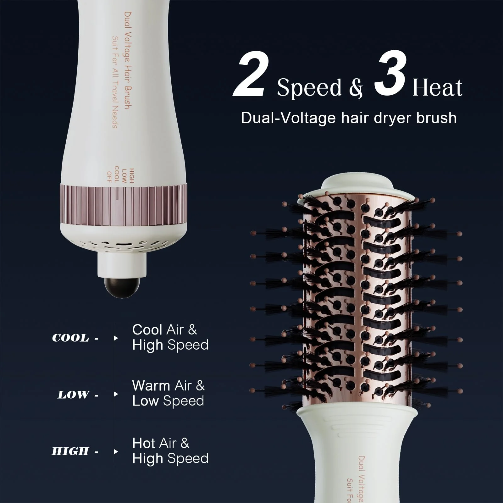 Travel Dual Voltage Hair Dryer Brush 4-IN-1 Portable Mini Hot Air Blow Dryer Straightener & Curler Brush, Titanium Round Blowout Styler Volumizer Tools, 110/240V US/EU/UK Plug for International Travel - Image 5