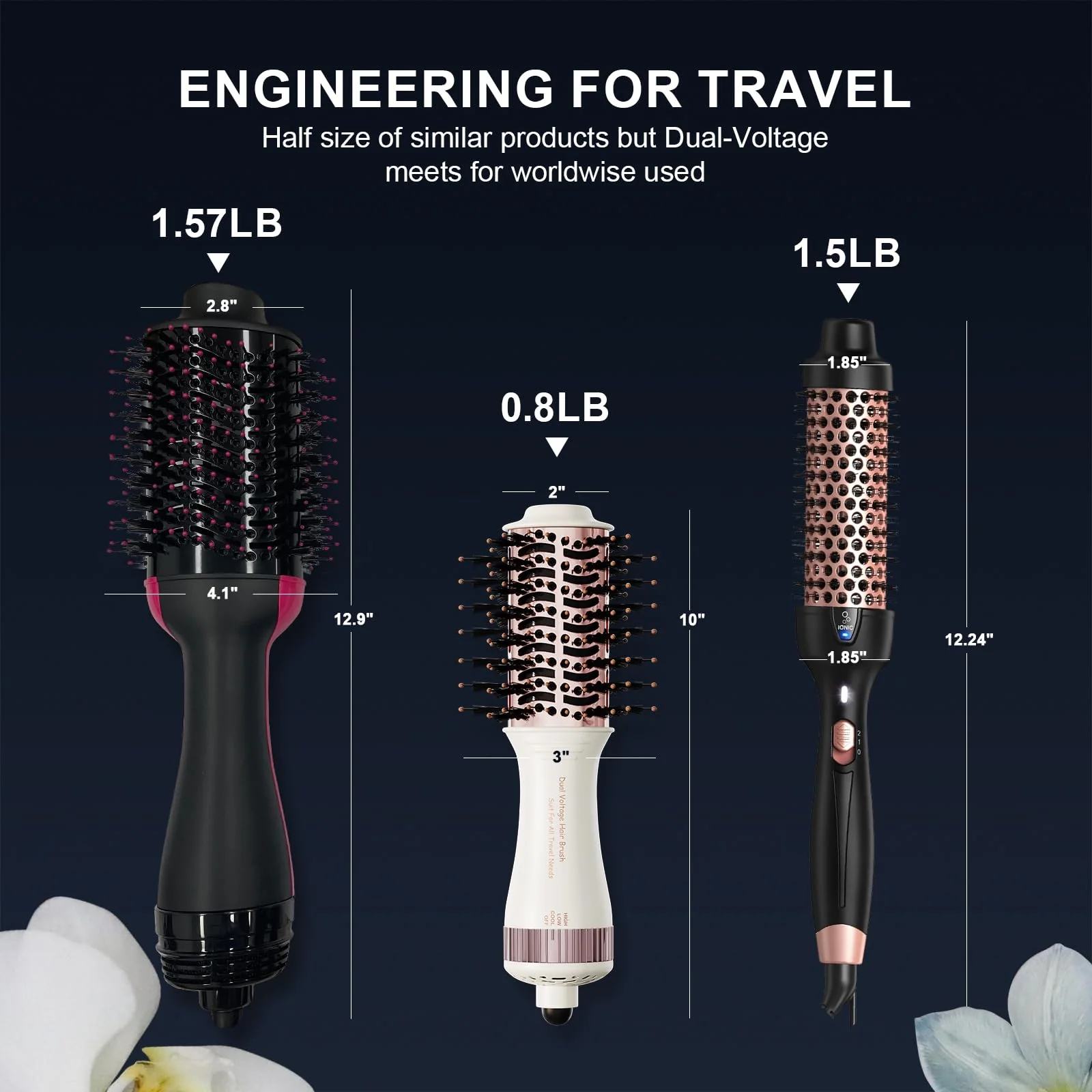 Travel Dual Voltage Hair Dryer Brush 4-IN-1 Portable Mini Hot Air Blow Dryer Straightener & Curler Brush, Titanium Round Blowout Styler Volumizer Tools, 110/240V US/EU/UK Plug for International Travel - Image 6