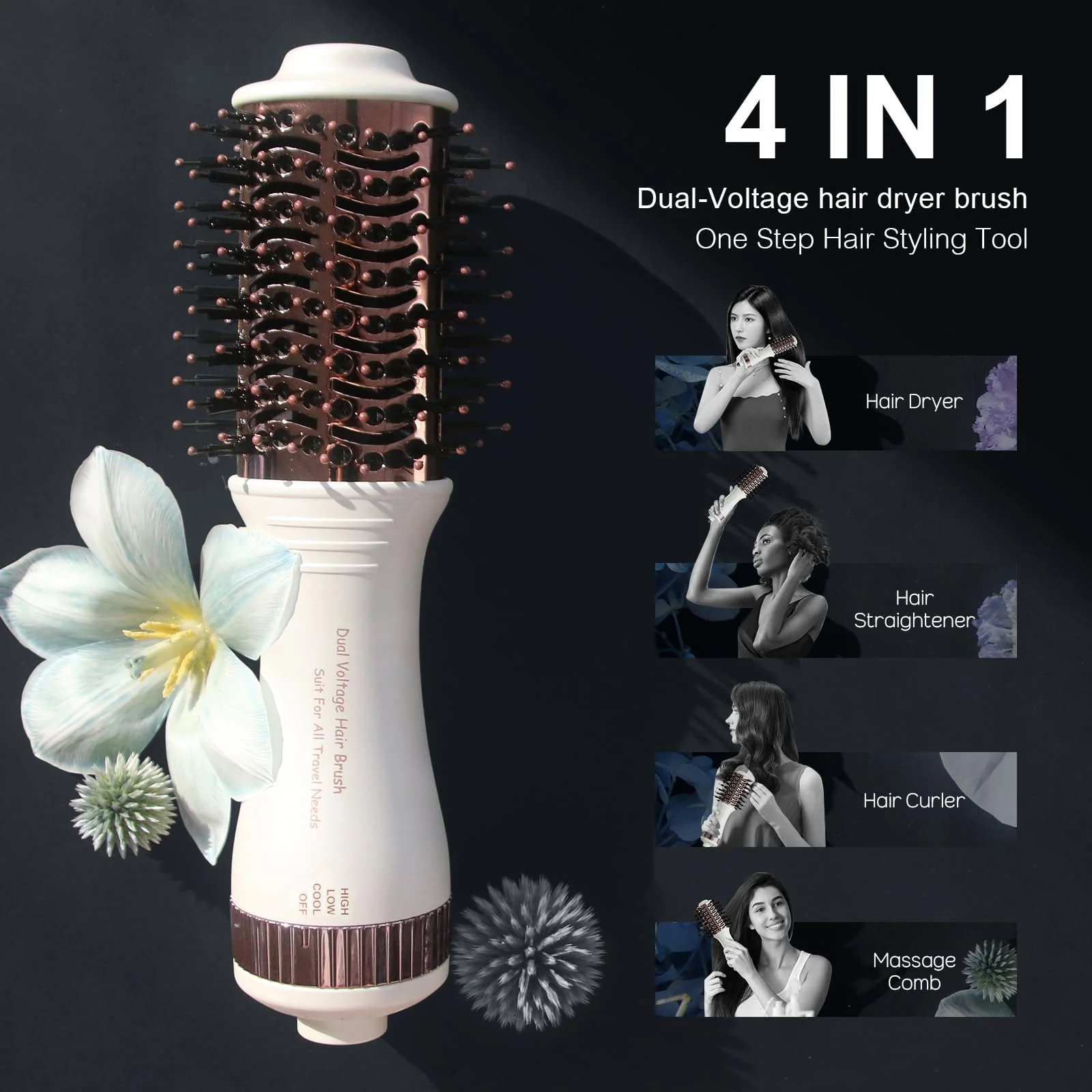 Travel Dual Voltage Hair Dryer Brush 4-IN-1 Portable Mini Hot Air Blow Dryer Straightener & Curler Brush, Titanium Round Blowout Styler Volumizer Tools, 110/240V US/EU/UK Plug for International Travel - Image 7