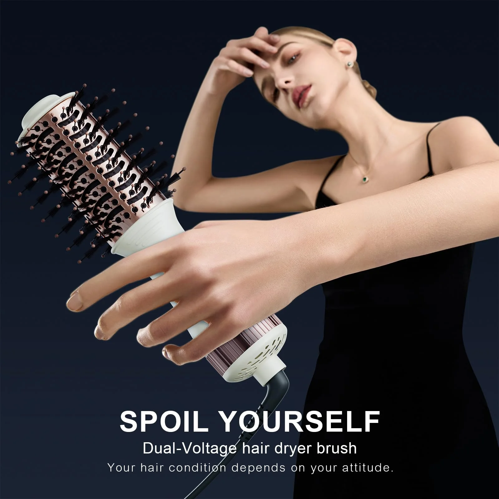 Travel Dual Voltage Hair Dryer Brush 4-IN-1 Portable Mini Hot Air Blow Dryer Straightener & Curler Brush, Titanium Round Blowout Styler Volumizer Tools, 110/240V US/EU/UK Plug for International Travel - Image 8
