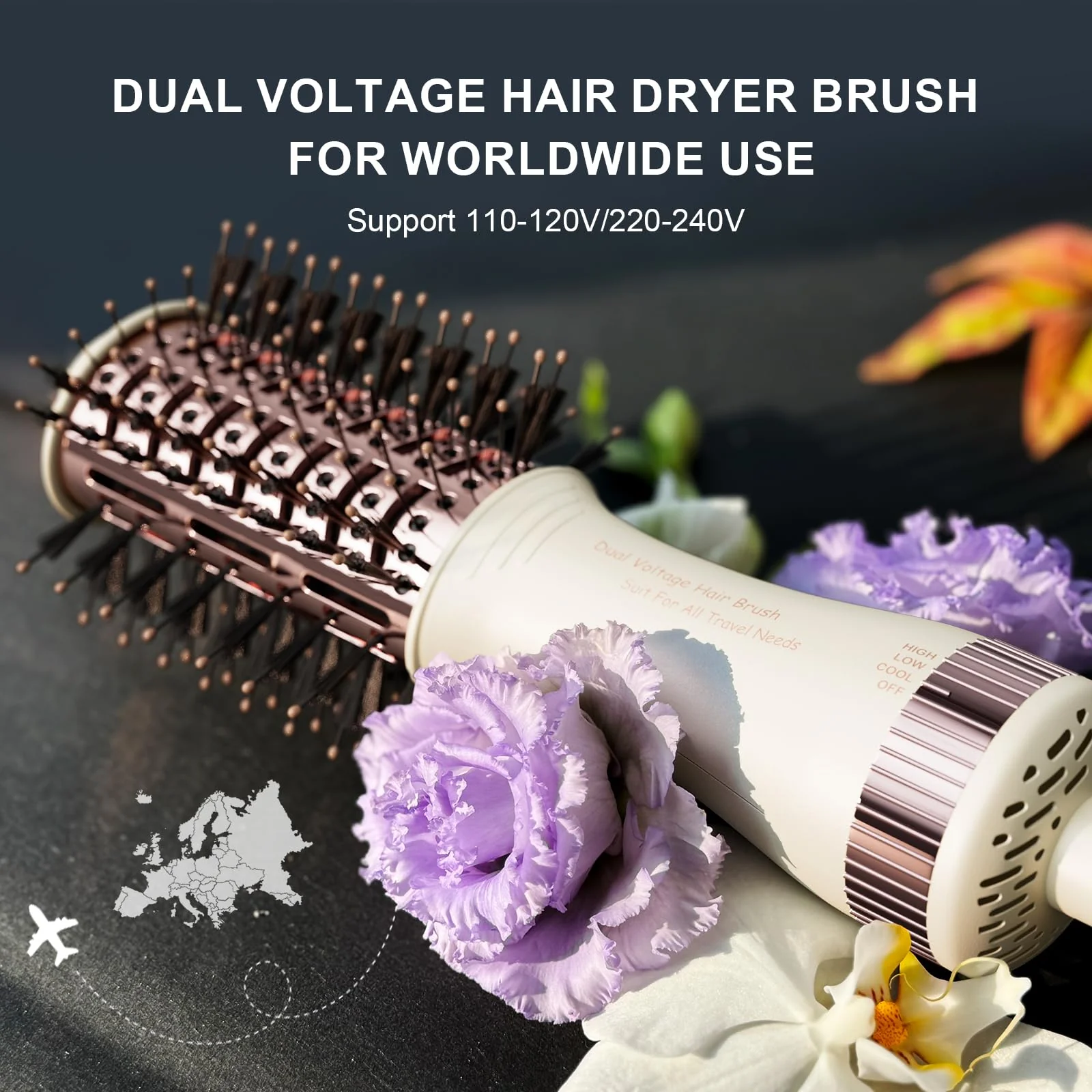 Travel Dual Voltage Hair Dryer Brush 4-IN-1 Portable Mini Hot Air Blow Dryer Straightener & Curler Brush, Titanium Round Blowout Styler Volumizer Tools, 110/240V US/EU/UK Plug for International Travel - Image 9