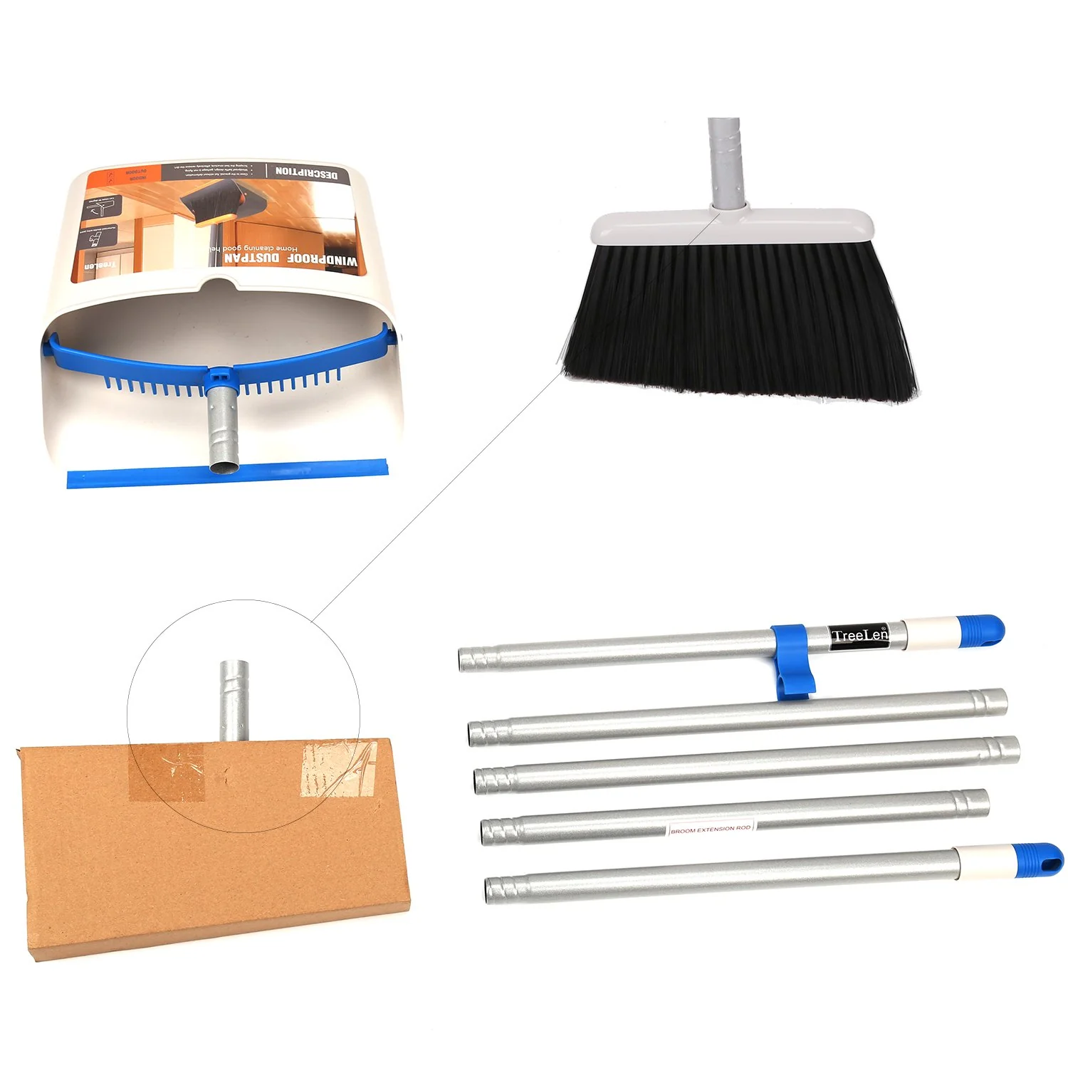 TreeLen Long Handle Broom and Dustpan Set,Upright Dust Pan Combo for Home, Kitchen, Room, Office, Lobby Floor Use Without Bending - Image 3