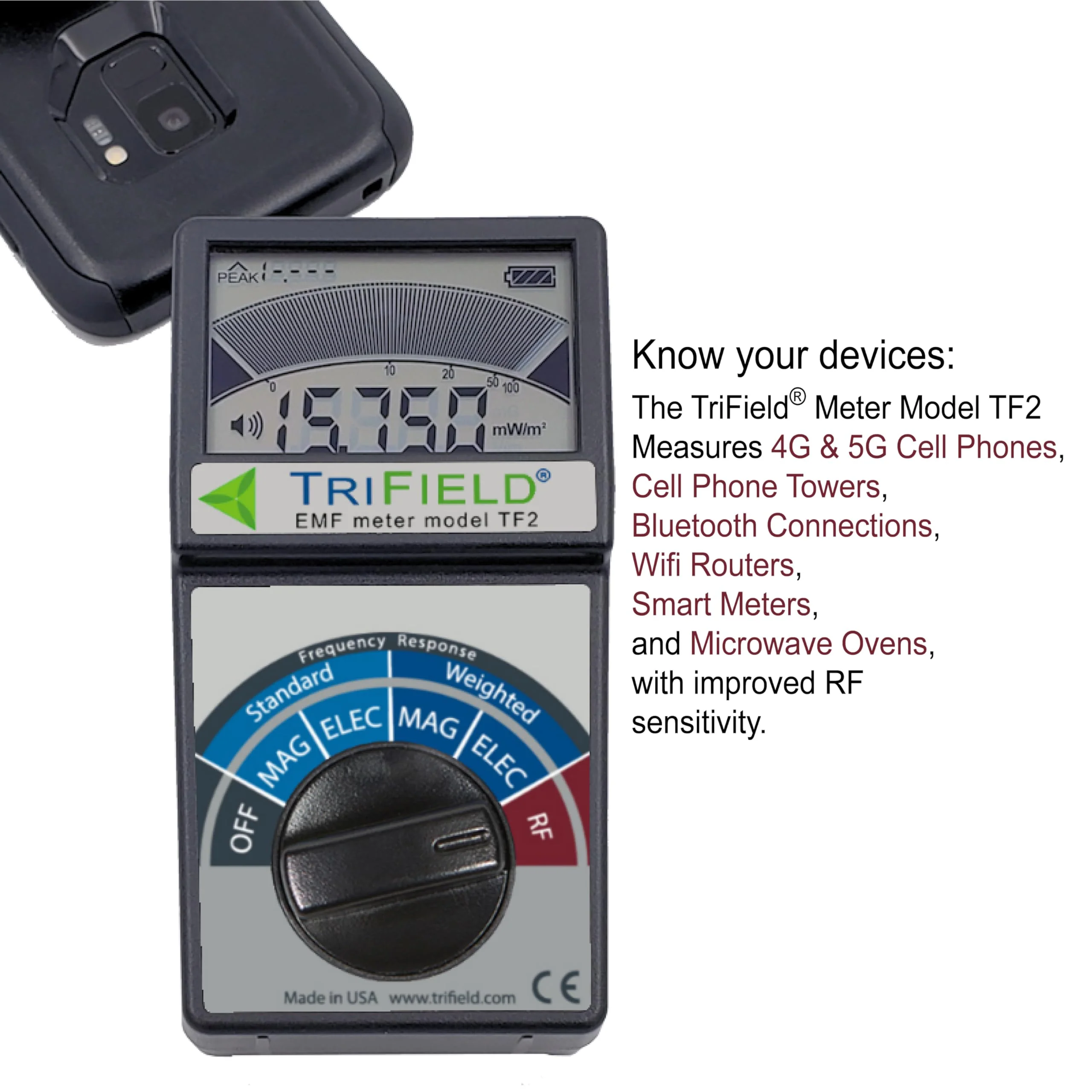 TriField EMF Meter Model TF2 – Made in USA - #1 Handheld EMF Detector for Magnetic/Electric/Radio Fields with Unlimited Free Support in The U.S. to Help Solve Your EMF Problems - Image 7