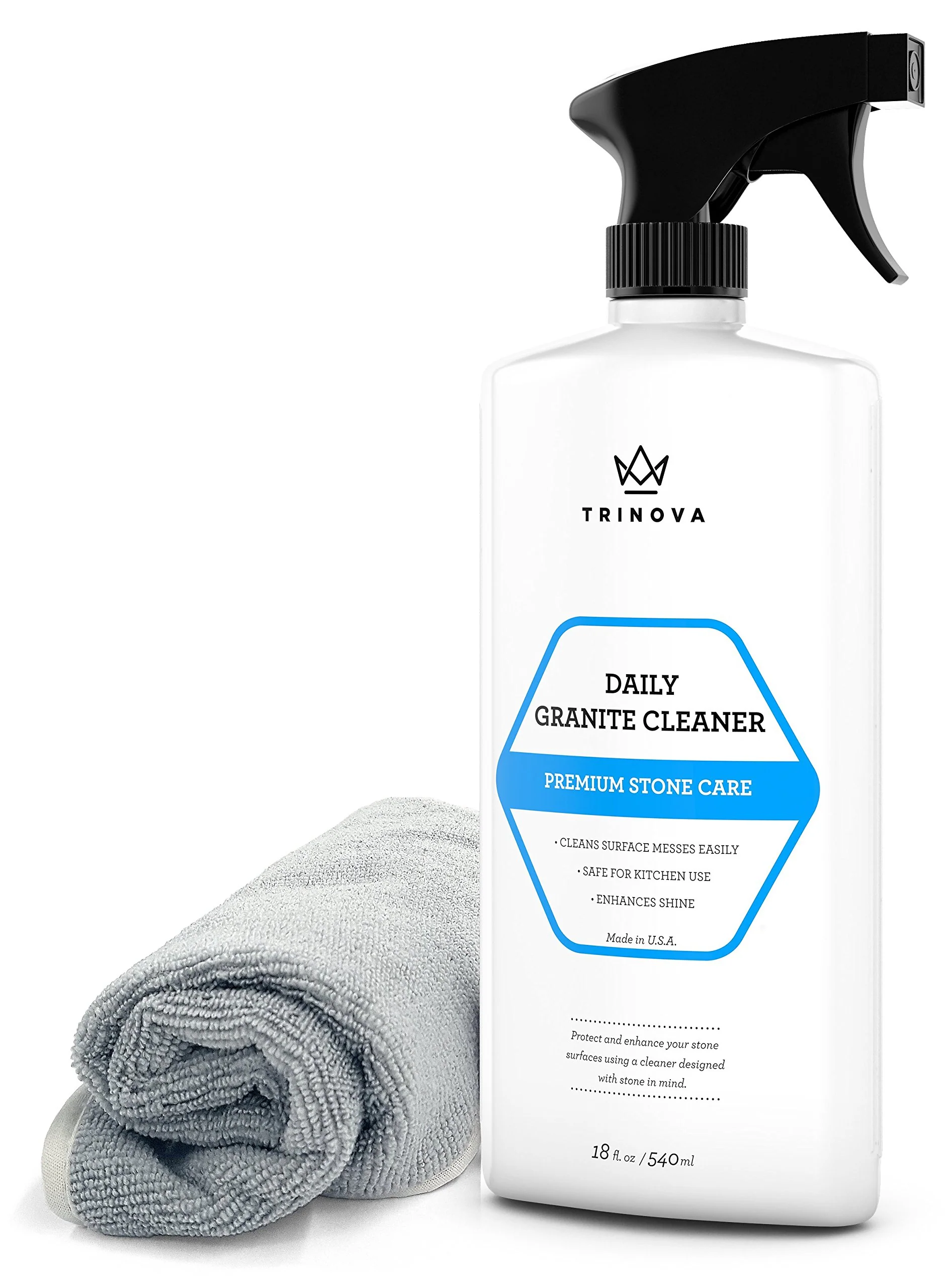 TriNova Granite Cleaner & Polish for Daily Use - Made in USA, Enhances Shine, Streak-Less - for Counter-Tops, Marble, Stone, Bathroom Tile Kitchen, & Islands - 18 fl oz - Image 2