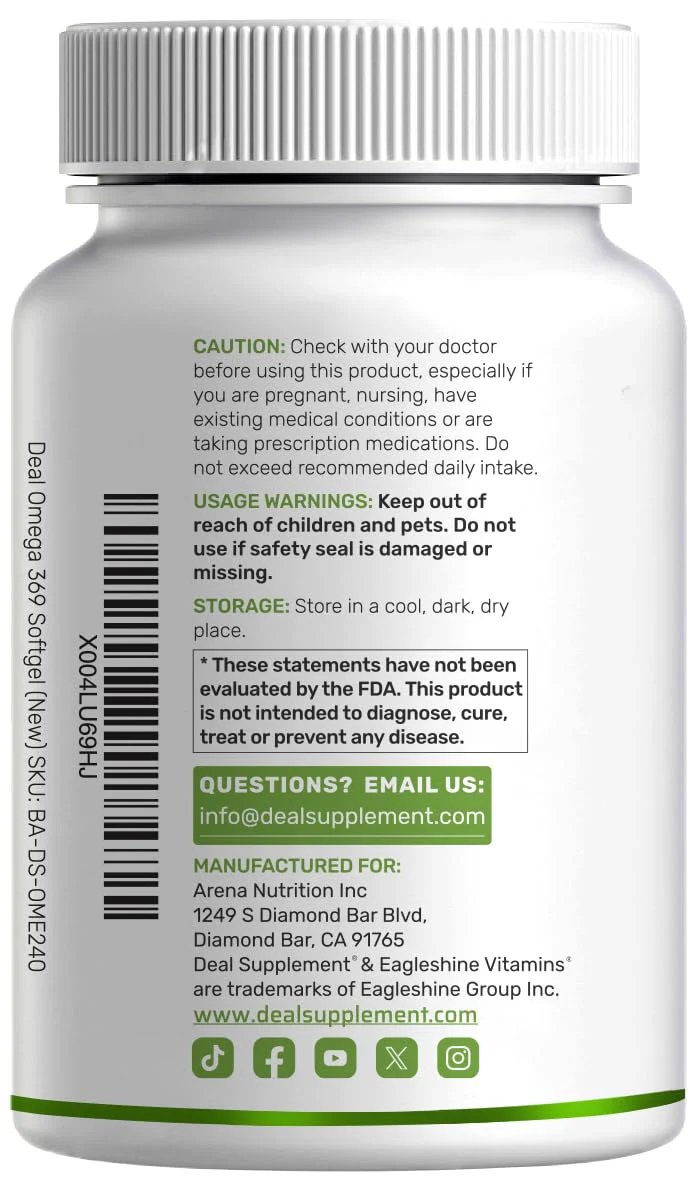Triple Omega 3-6-9 Fish Oil Supplements 3,600mg – 240 Softgels with Flaxseed Oil & Borage Oils Complex – High EPA + DHA – Burpless Pills, Lemon Flavored, Wild Caught – Heart, Joint, & Brain Support - Image 2