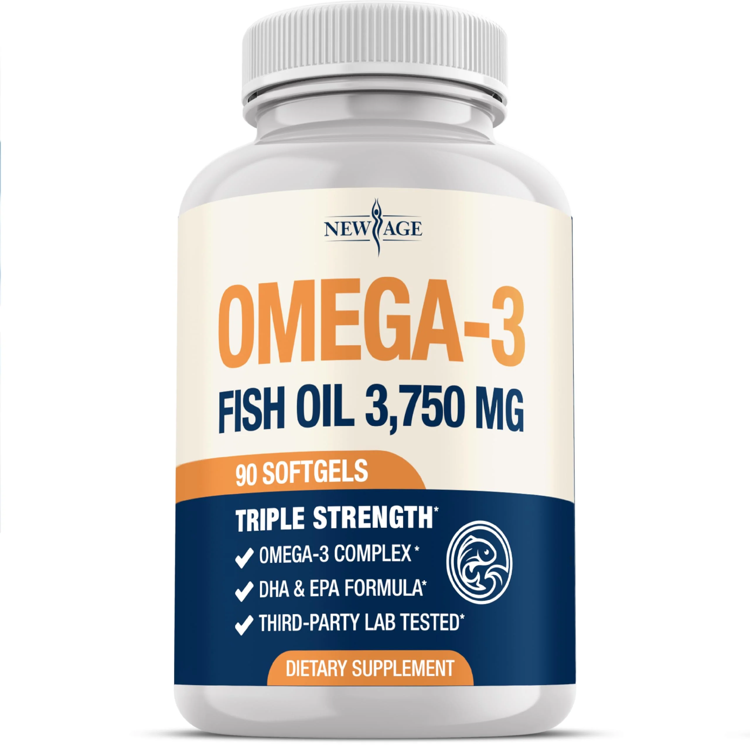 Triple Strength Omega 3 Fish Oil 3750 mg - EPA & DHA - Over 3000mg Omega-3 Fatty Acids - 1350mg EPA + 900mg DHA - Best Essential Fatty Acids, Burpless Fish Oil - 90 Count