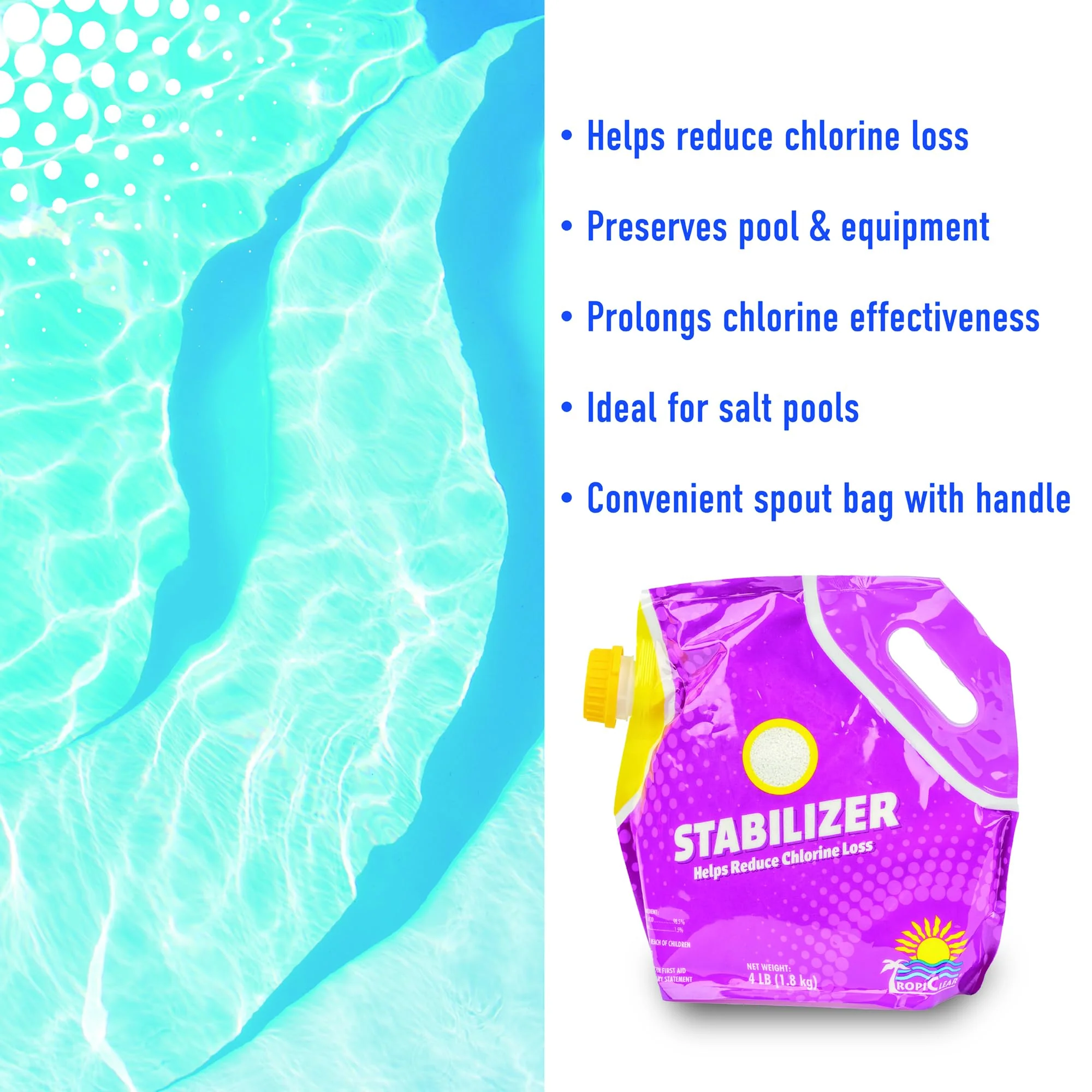 TropiClear Pool Stabilizer – Protects Chlorine & Reduces UV Loss | Cyanuric Acid Pool Stabilizer for Salt & Chlorine Pools, Stabilizer for Swimming Pools to Maintain Balanced Water Chemistry (4 Lb) - Image 6