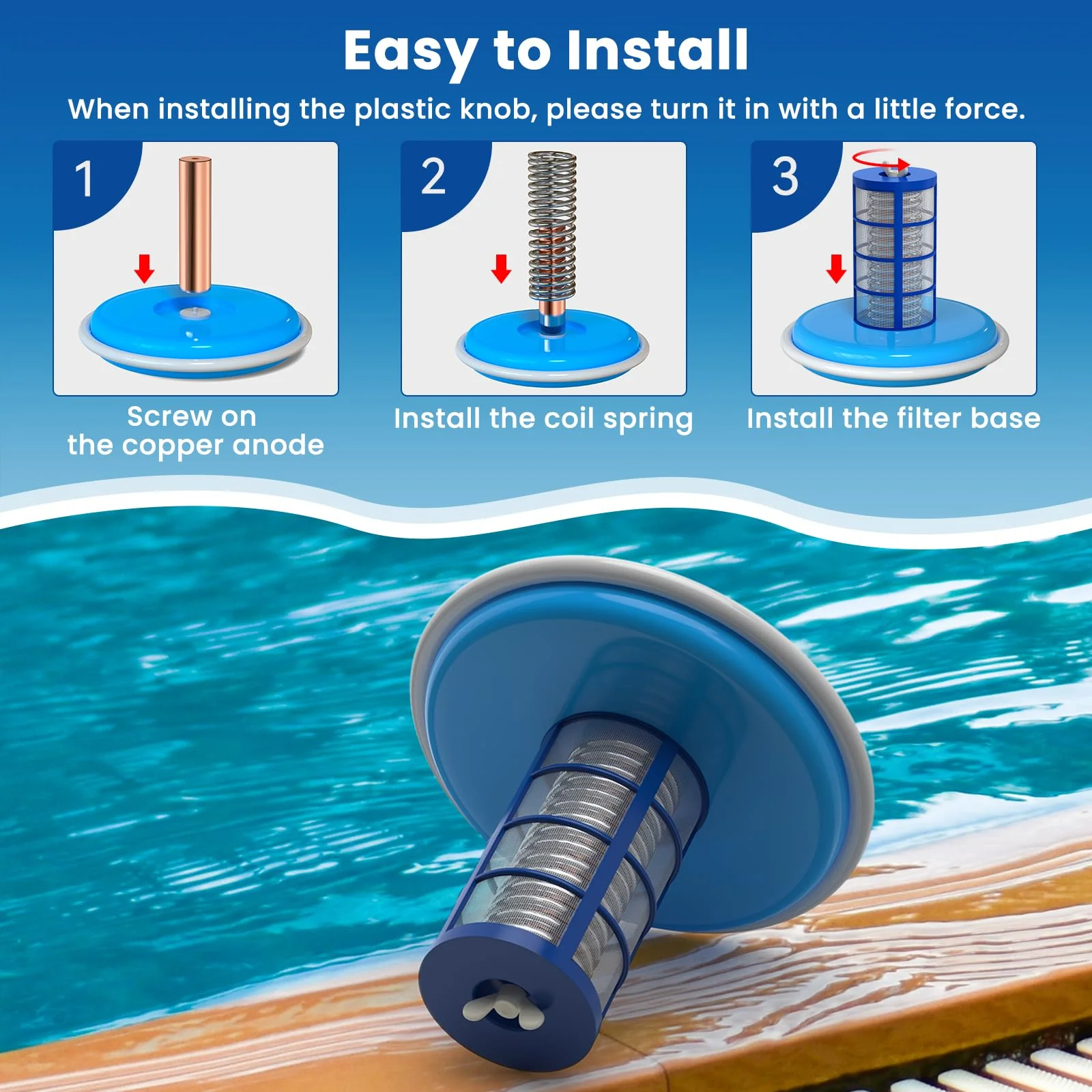 Troxlly Pool Ionizer Copper Replacement Kit - Replacement Copper Anodes 4.13 x 0.71 Inch Universal Fit for Solar Ionizer, Complete Set with All Accessories - Image 5