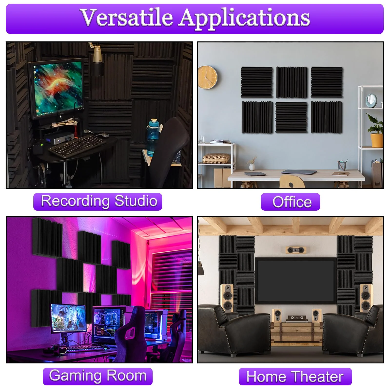 TroyStudio Thick Acoustic Foam Panels, 12 X 12 X 2 Inch 12 Pcs Broadband Sound Absorbing Foam, Dense Soundproof Padding Tile, Recording Studio Foam Absorber, Groove Decorative 3D Wall Ceiling Panel - Image 6