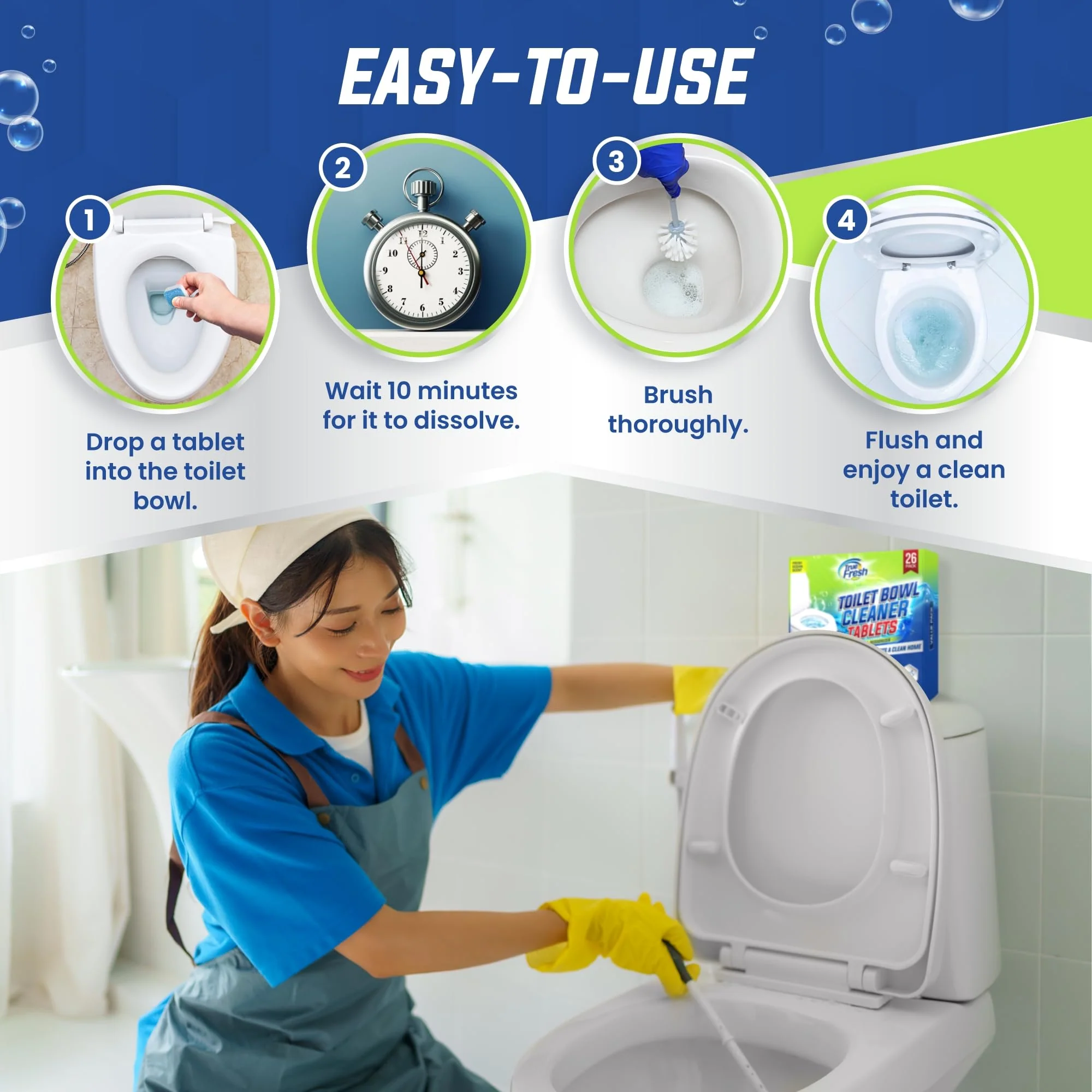True Fresh Toilet Bowl Cleaner Tablets 26 Pack – Deodorizer & Septic Safe – Deep Cleaning, Odor Eliminator, Stain Remover for Long-Lasting Freshness – Fresh Ocean Scent - Image 6