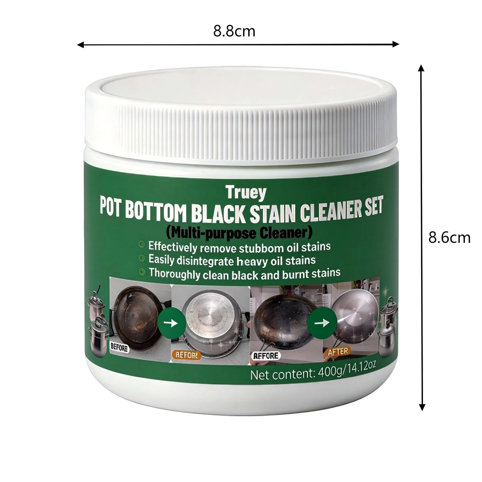 Truey Pot Bottom Black Stain Cleaner Set, Stainless Steel Cleaning & Polishing,Powerful Kitchenware Cleaner, Cooktop Pot Cleaner Effortless for Burned Cookware,Multi-purpose Oil Stain Remover (400g) - Image 3
