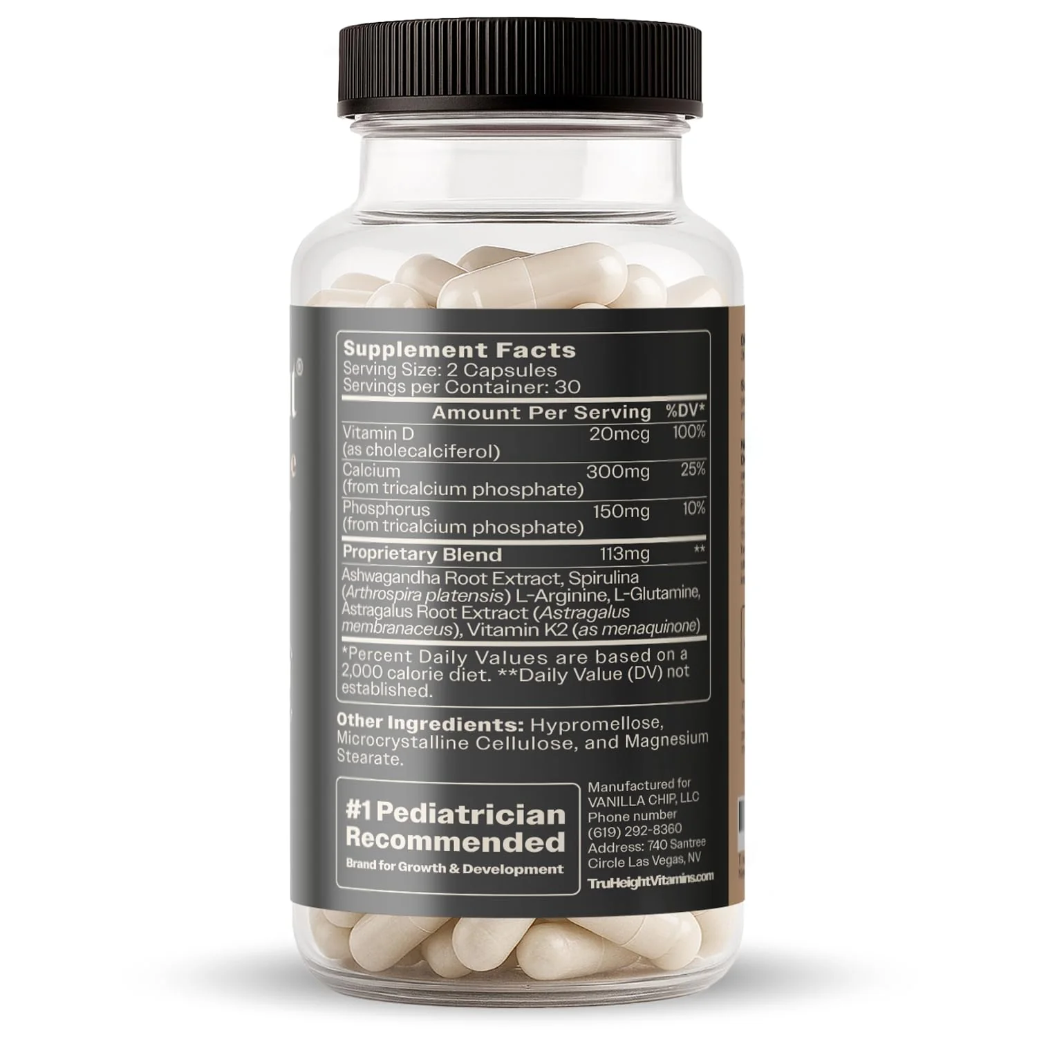 TruHeight Growth Capsules - Tall Nutrition for Natural Growth Supplement for Kids & Teens - Pediatric Vitamin D, K, Calcium & Ashwagandha - Bone Strength - Kids Vitamins D3 K2 Pills, Taller Ages 5+ - Image 3