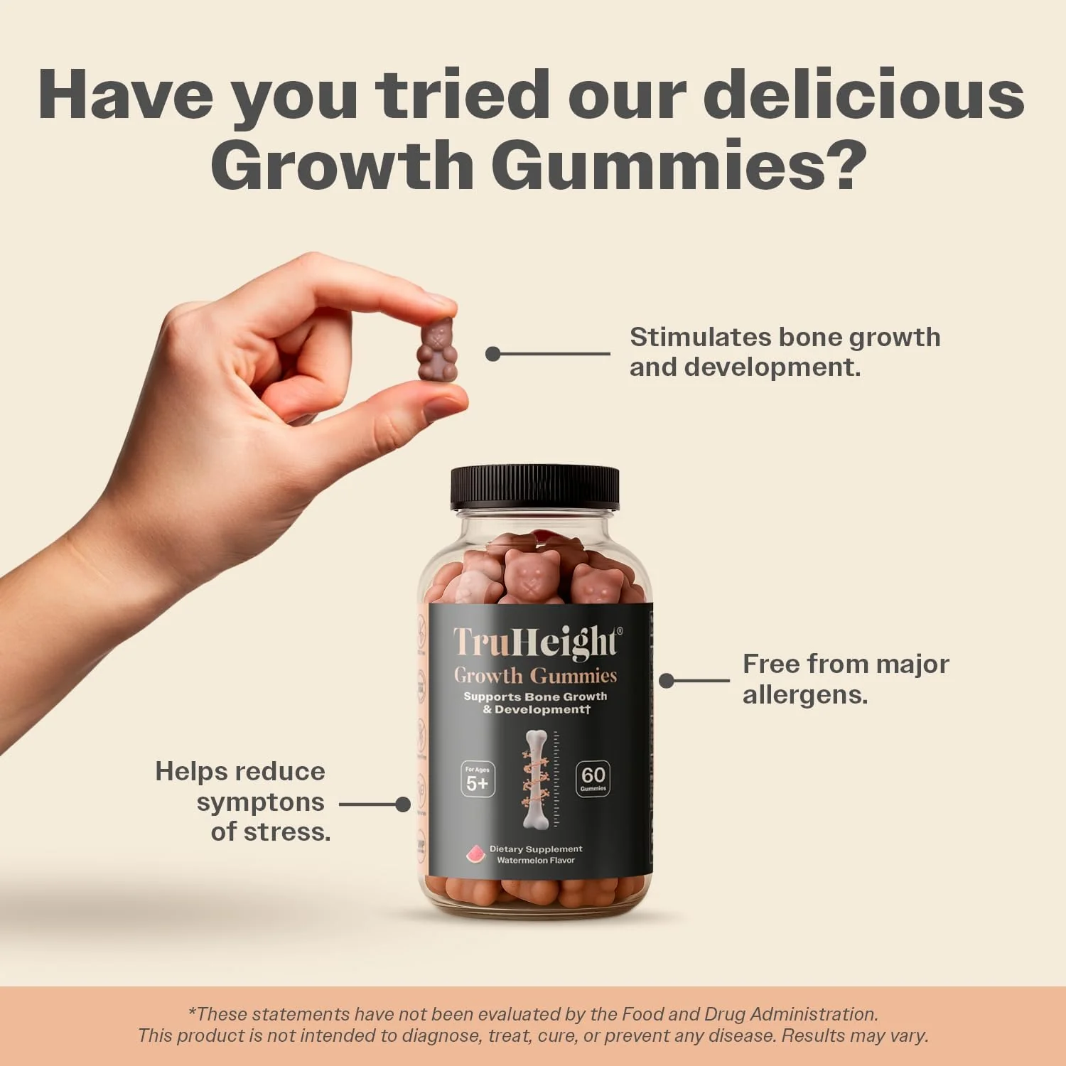 TruHeight Growth Gummies (Watermelon) Tall Nutrition for Natural Growth Supplement for Kids & Teens - Vitamin D, K, Calcium & Ashwagandha, Bone Strength Vitamins D3 K2, Picky Eater, Taller Ages 5+ - Image 8