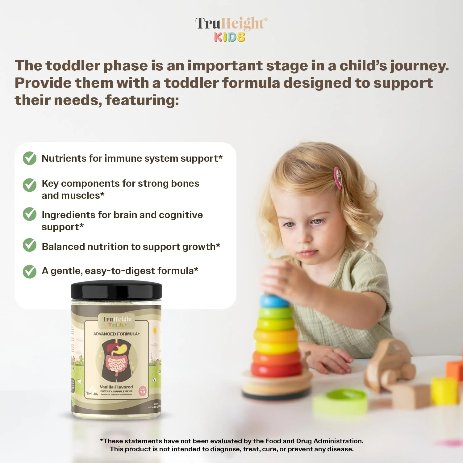 TruHeight Toddler Advanced Formula+ (Vanilla) 16 Vitamins Including C, D, Protein & Iron for 1, 2, 3 Years Old, Milk Based Nutritional Drink, Toddler Complete Nutrition 12-36 Months - Non GMO - Image 4